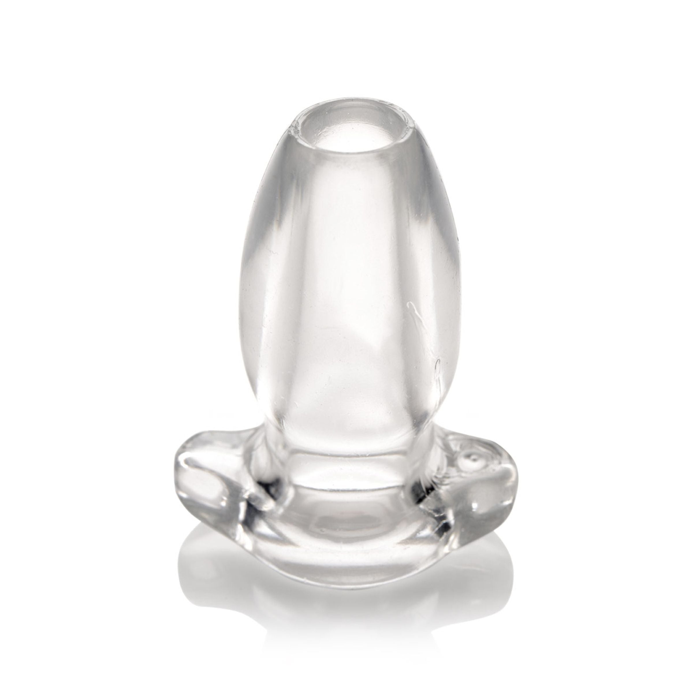 Gape Glory Clear Hollow Anal Plug showcasing its transparent design and hollow structure for enhanced visibility during use.