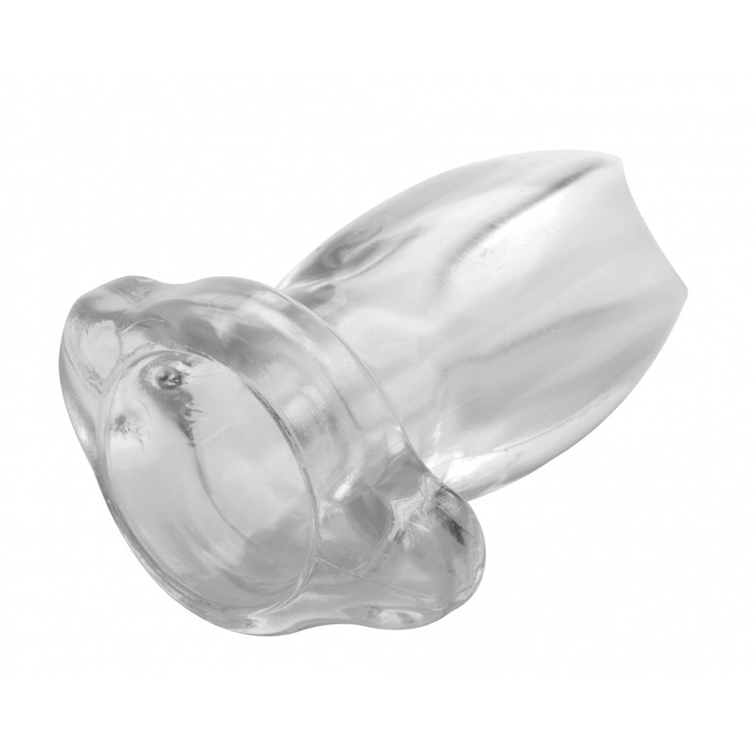 Gape Glory Clear Hollow Anal Plug showcasing its transparent design and hollow structure for enhanced visibility during use.