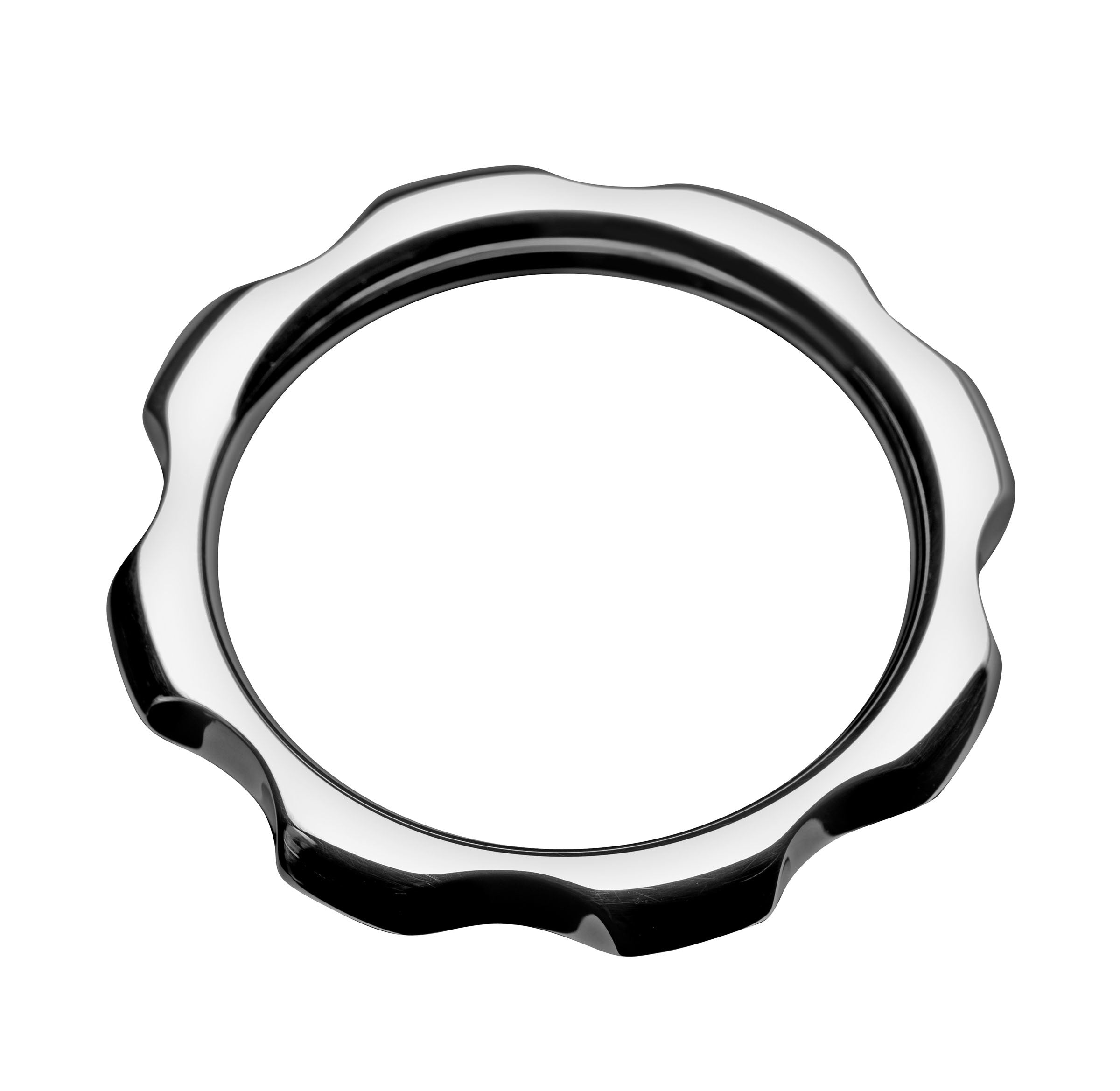 Gear Head Metal Cock Ring, 1.75 inches in diameter, made of durable stainless steel with a smooth finish.