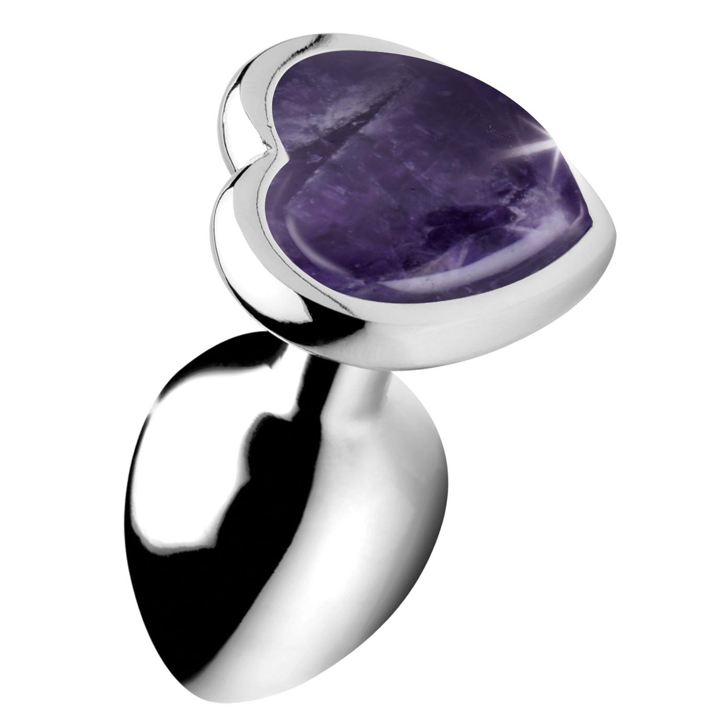 Gemstones Amethyst Heart Small Anal Plug featuring a heart-shaped Amethyst gem and smooth aluminum alloy design.