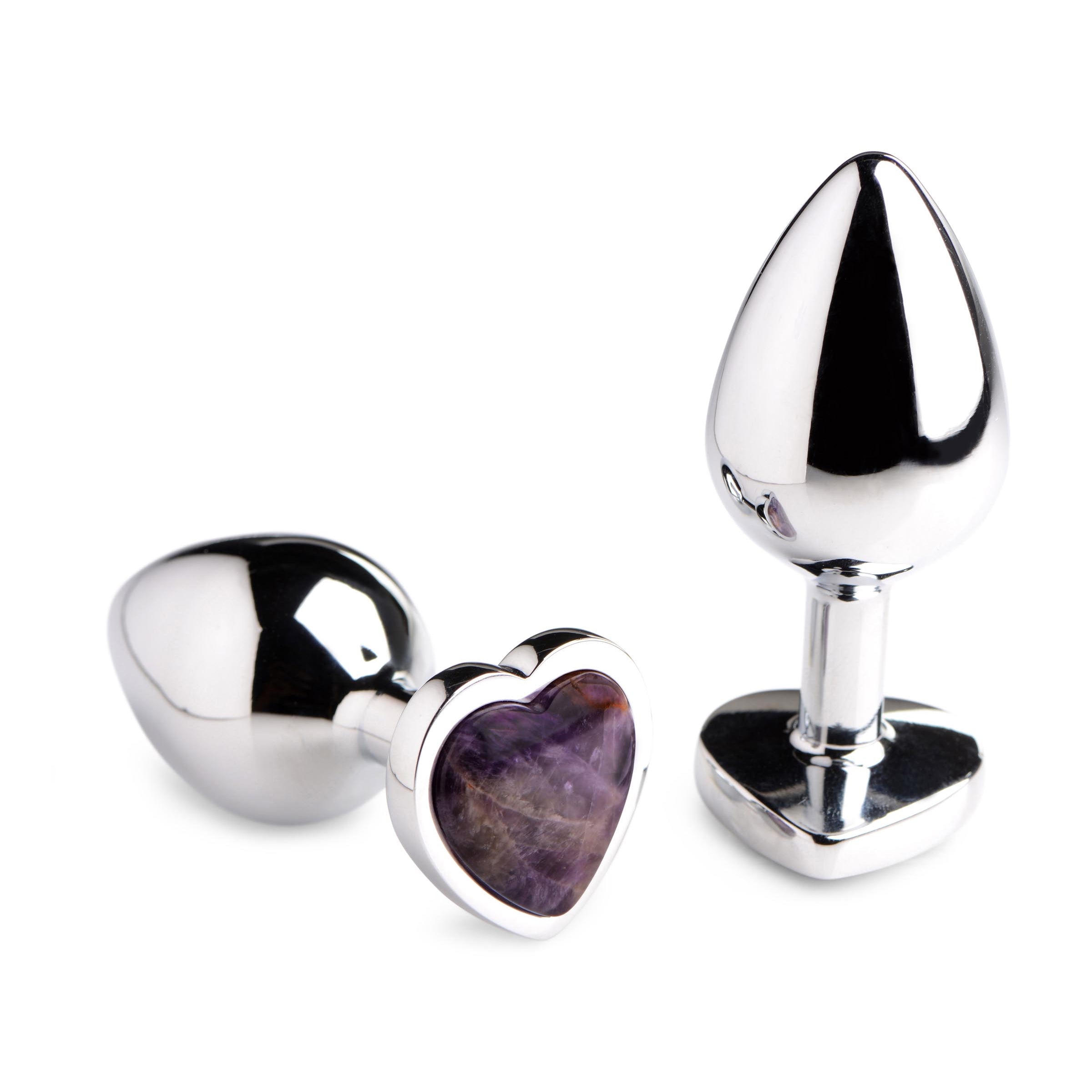 Gemstones Amethyst Heart Small Anal Plug featuring a heart-shaped Amethyst gem and smooth aluminum alloy design.