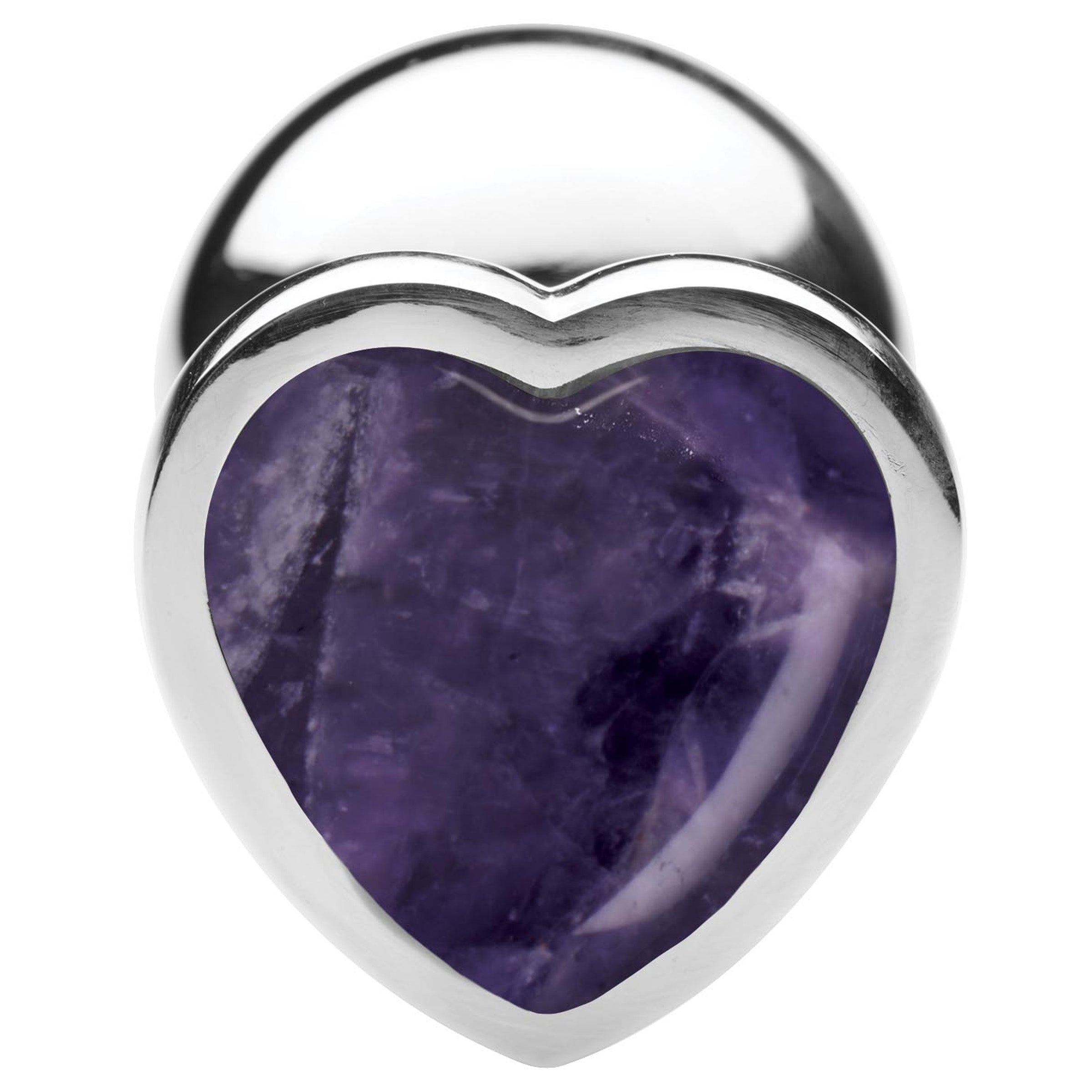 Gemstones Amethyst Heart Small Anal Plug featuring a heart-shaped Amethyst gem and smooth aluminum alloy design.