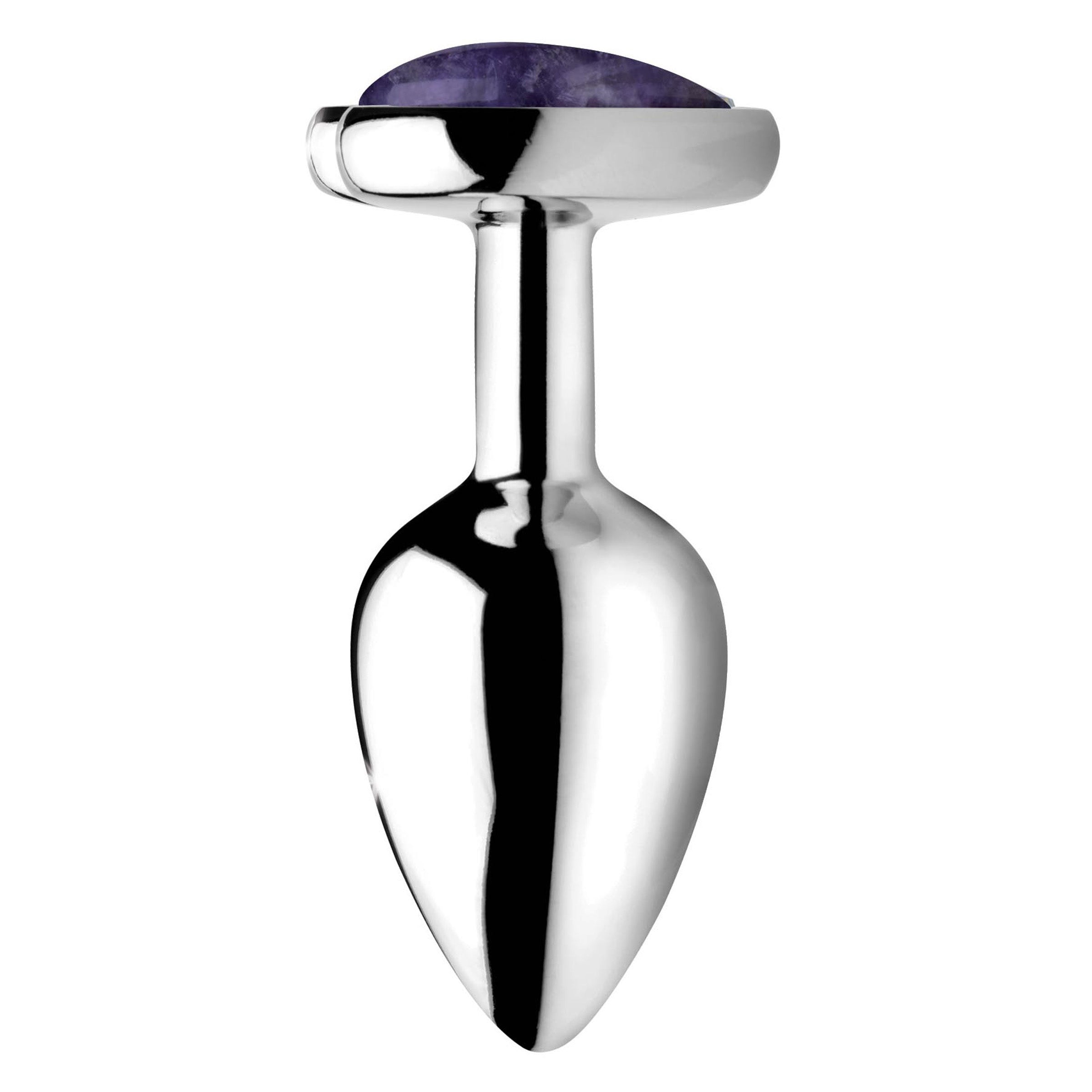 Gemstones Amethyst Heart Small Anal Plug featuring a heart-shaped Amethyst gem and smooth aluminum alloy design.