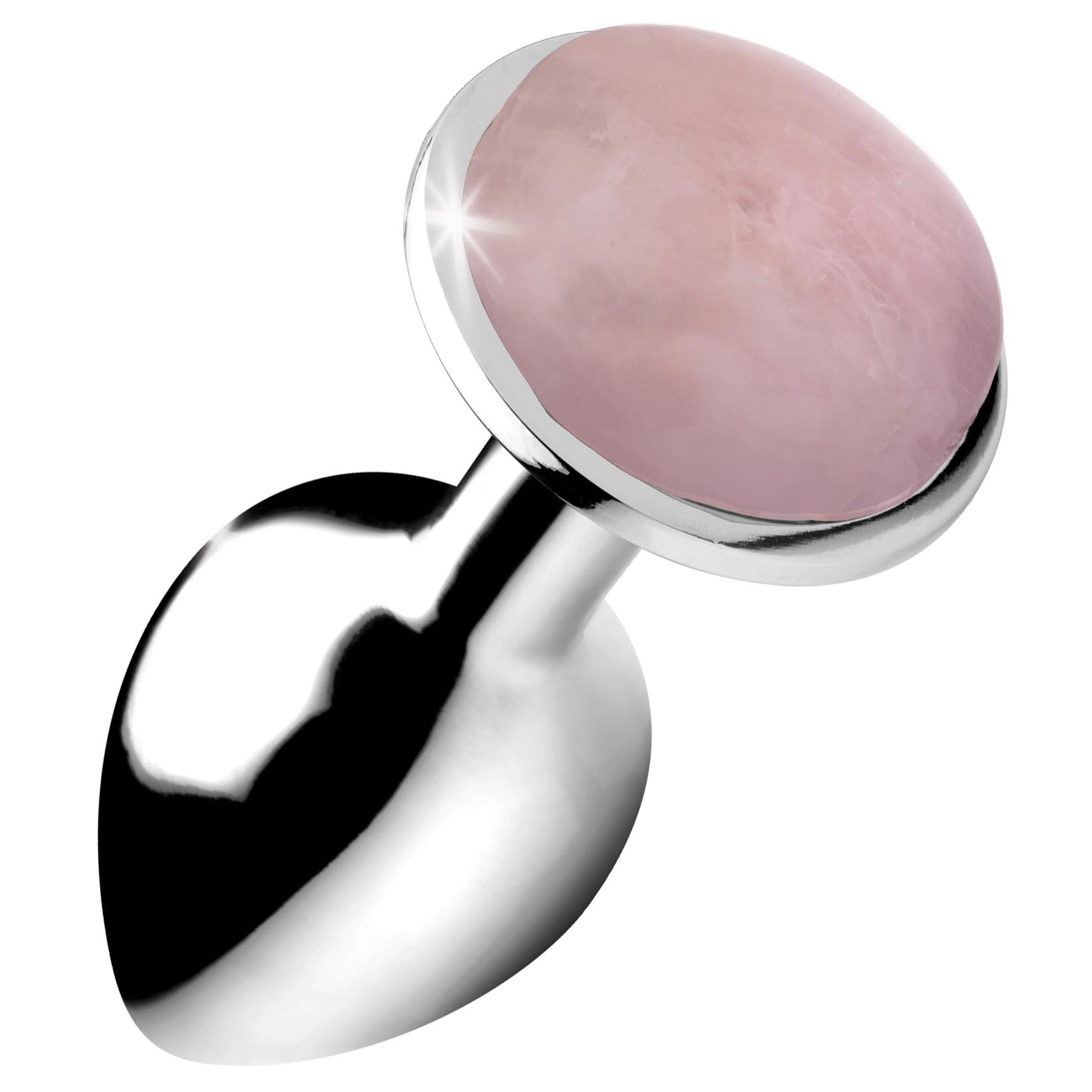 Rose Quartz Gem Small Anal Plug with a smooth aluminum alloy body and a pink gemstone base, designed for intimate pleasure.