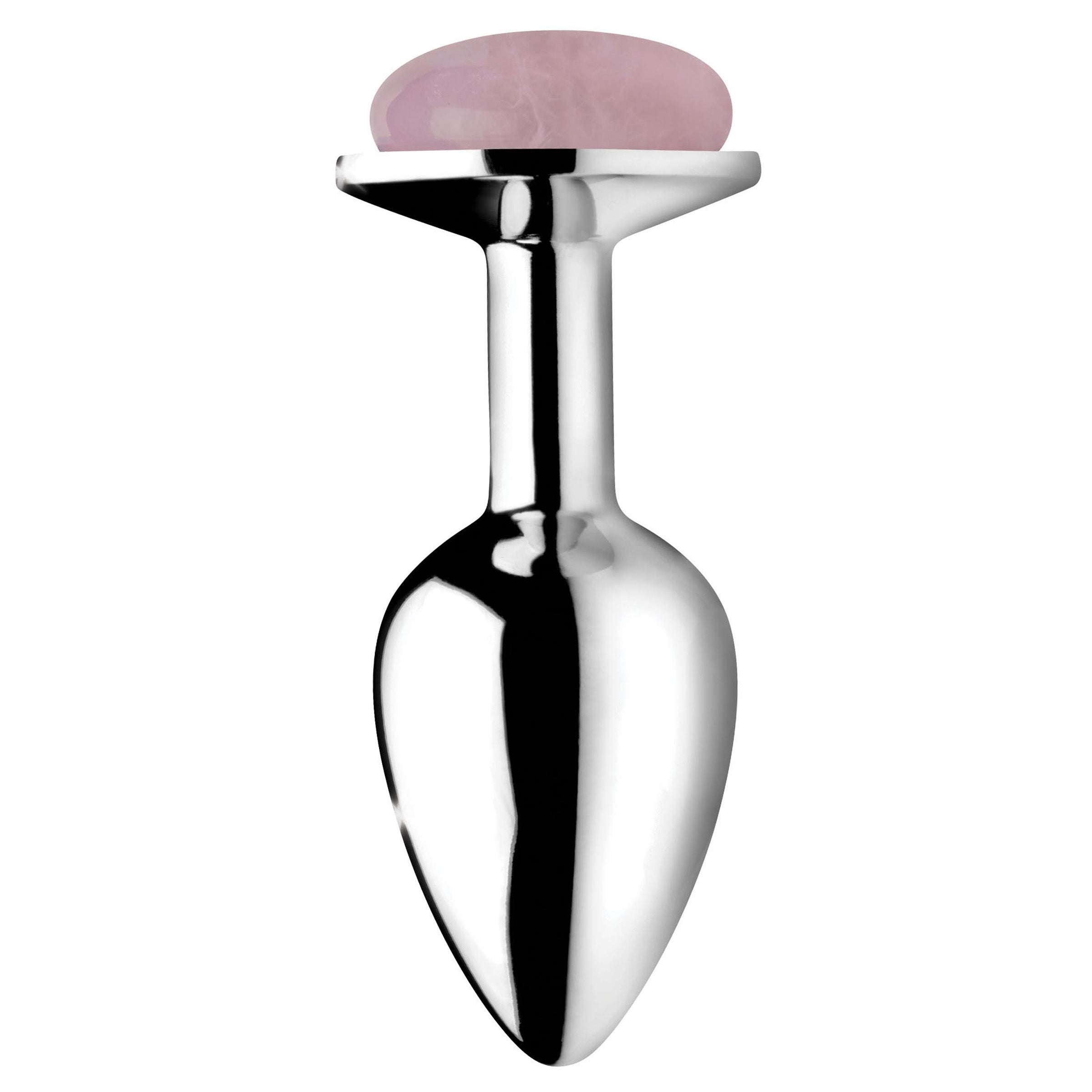 Rose Quartz Gem Small Anal Plug with a smooth aluminum alloy body and a pink gemstone base, designed for intimate pleasure.