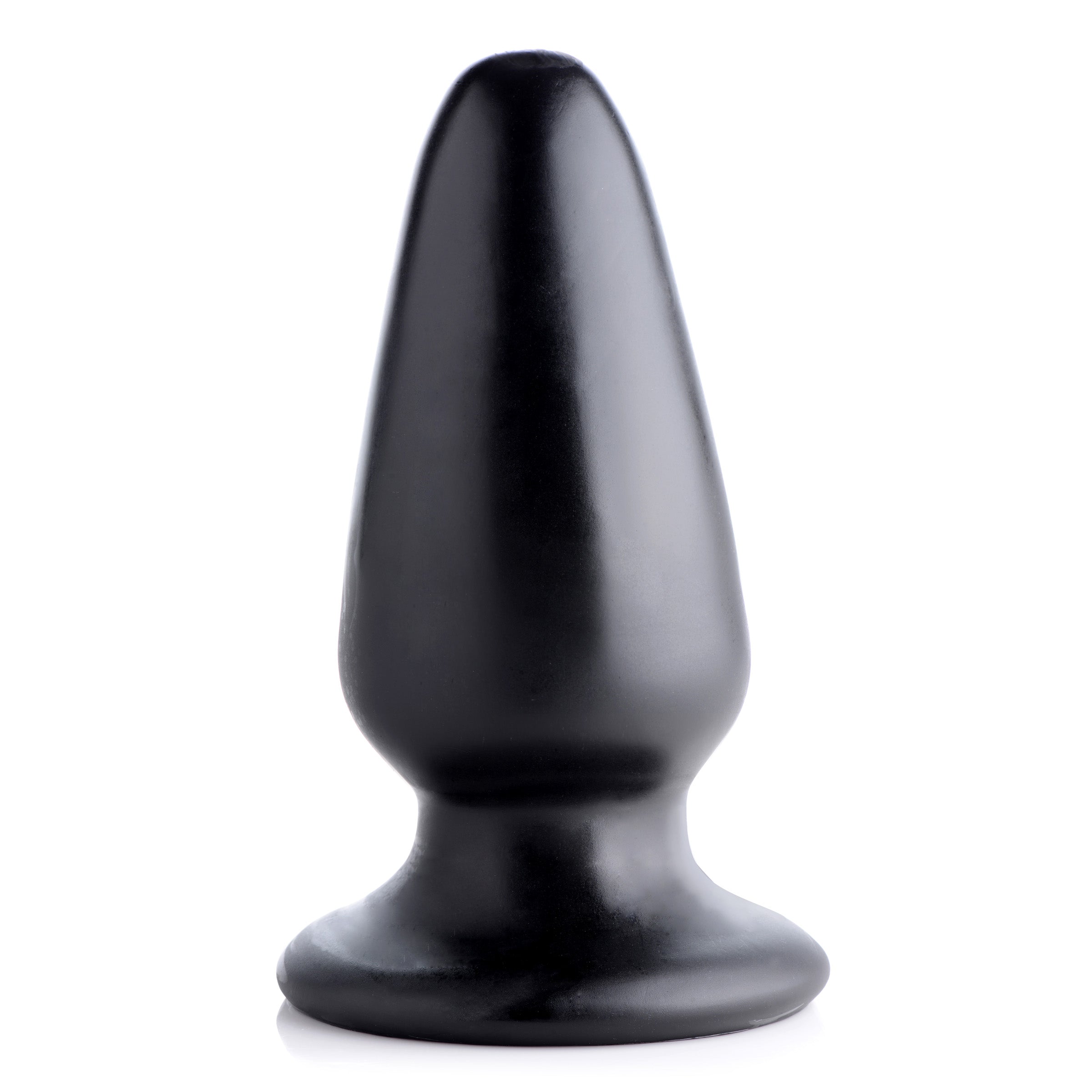 Gigantor XXXL Tapered Butt Plug in black PVC, showcasing its large size and tapered design for advanced anal play.