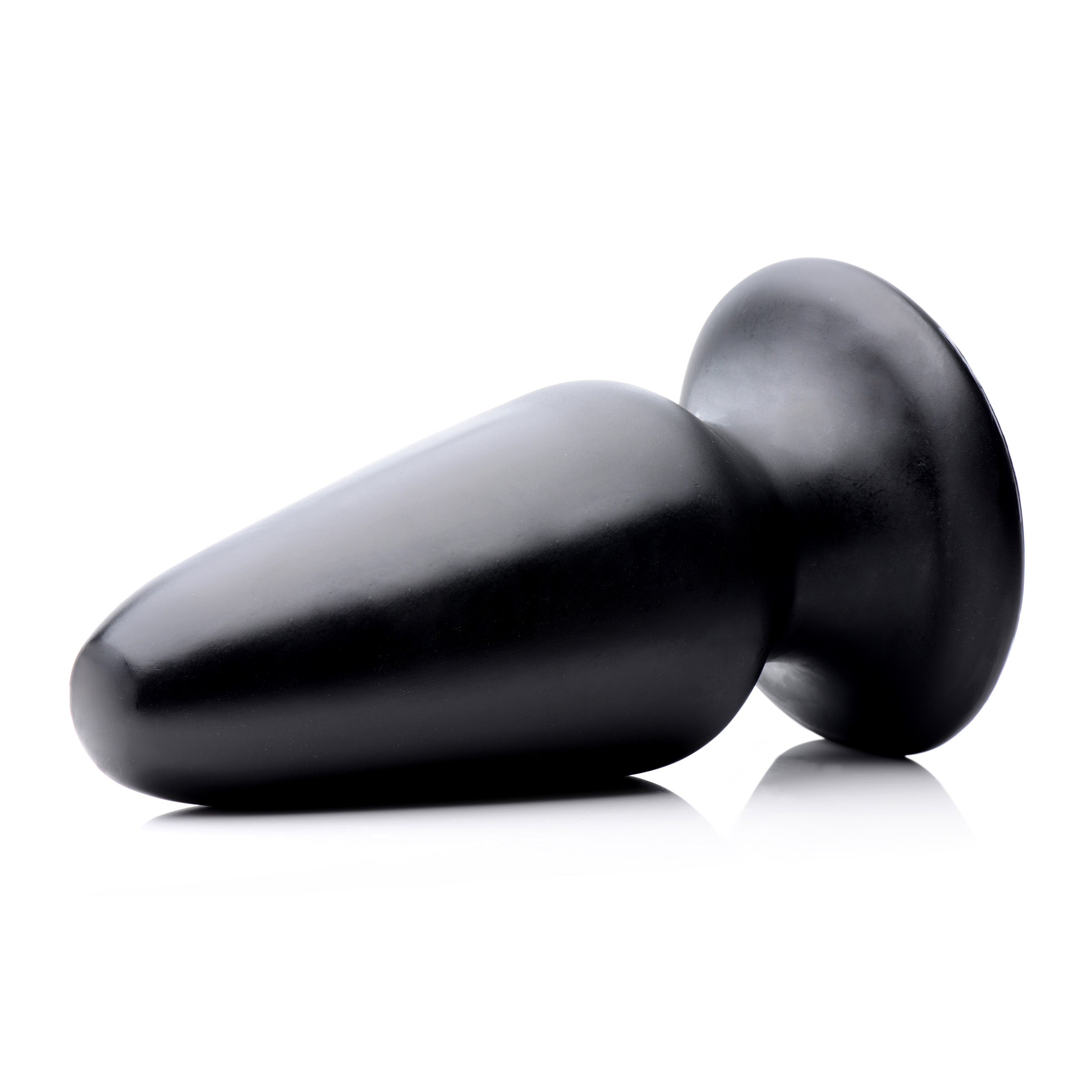 Gigantor XXXL Tapered Butt Plug in black PVC, showcasing its large size and tapered design for advanced anal play.