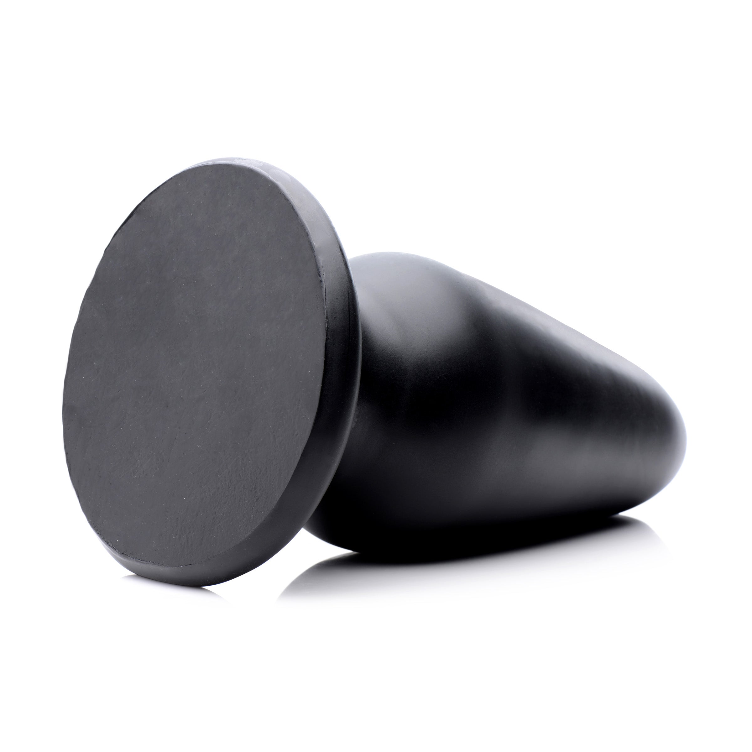 Gigantor XXXL Tapered Butt Plug in black PVC, showcasing its large size and tapered design for advanced anal play.