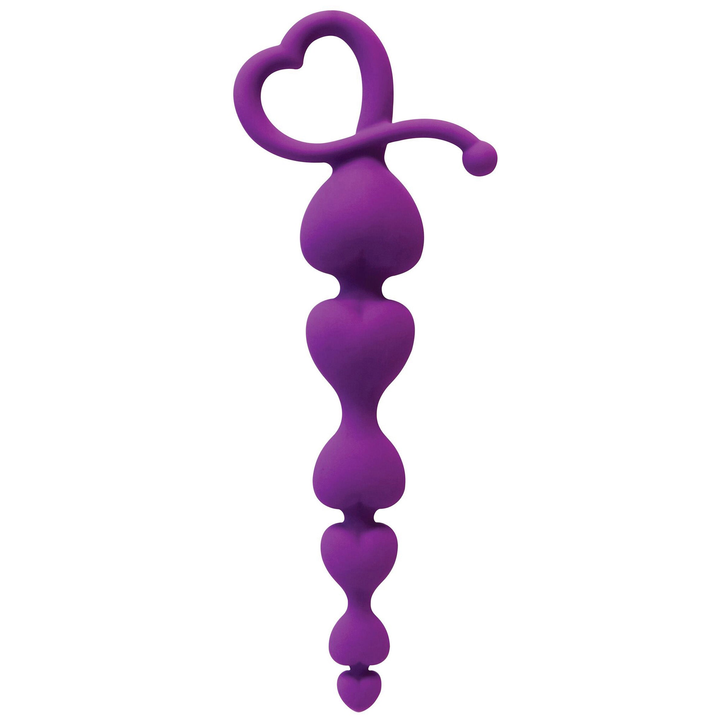 Gossip Hearts on a String Violet Anal Beads made of soft silicone with a heart-shaped pull cord, designed for comfort and pleasure.