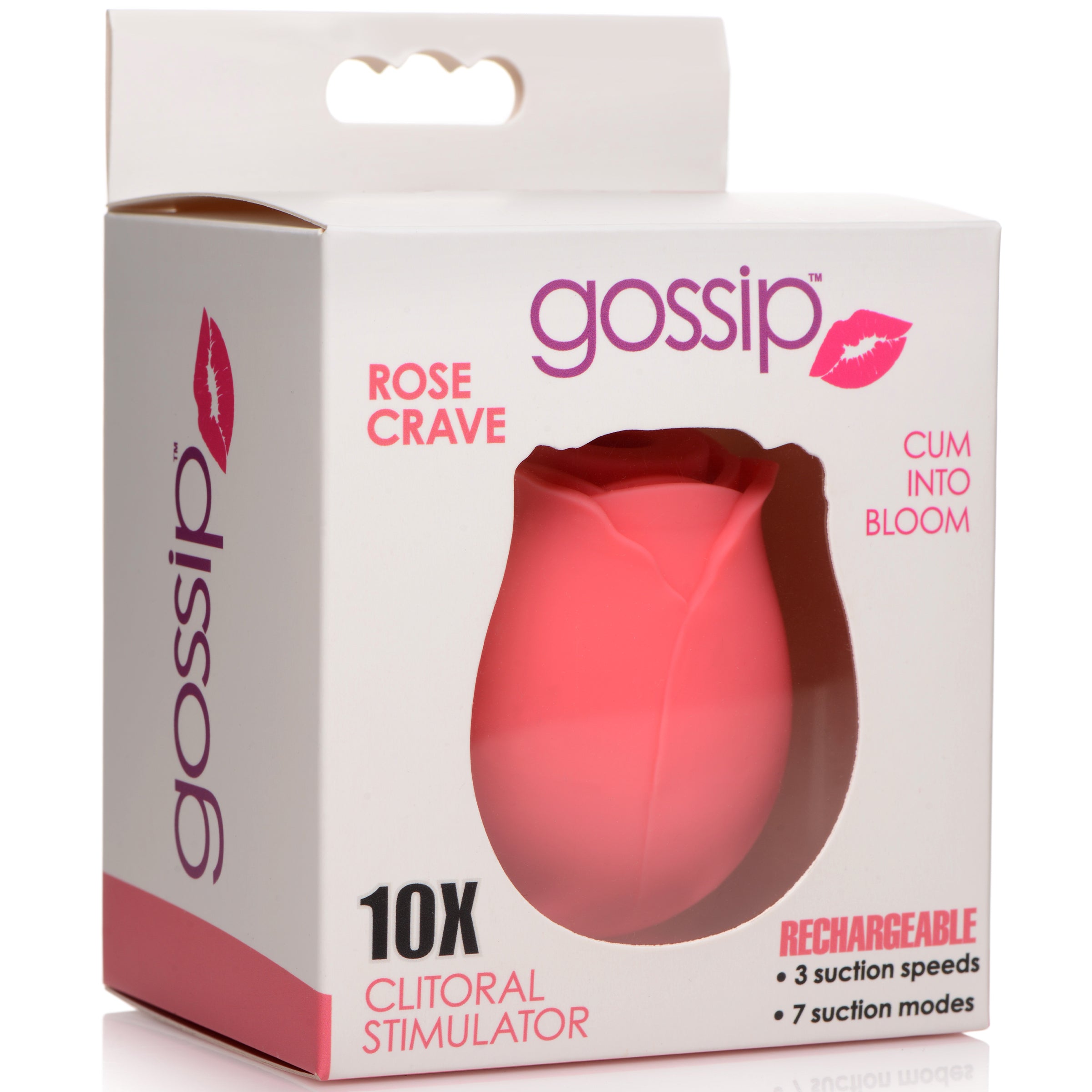 Gossip Rose Crave 10X Silicone Clit Stimulator in coral color, shaped like a rose, designed for clitoral suction with a sleek and ergonomic design.