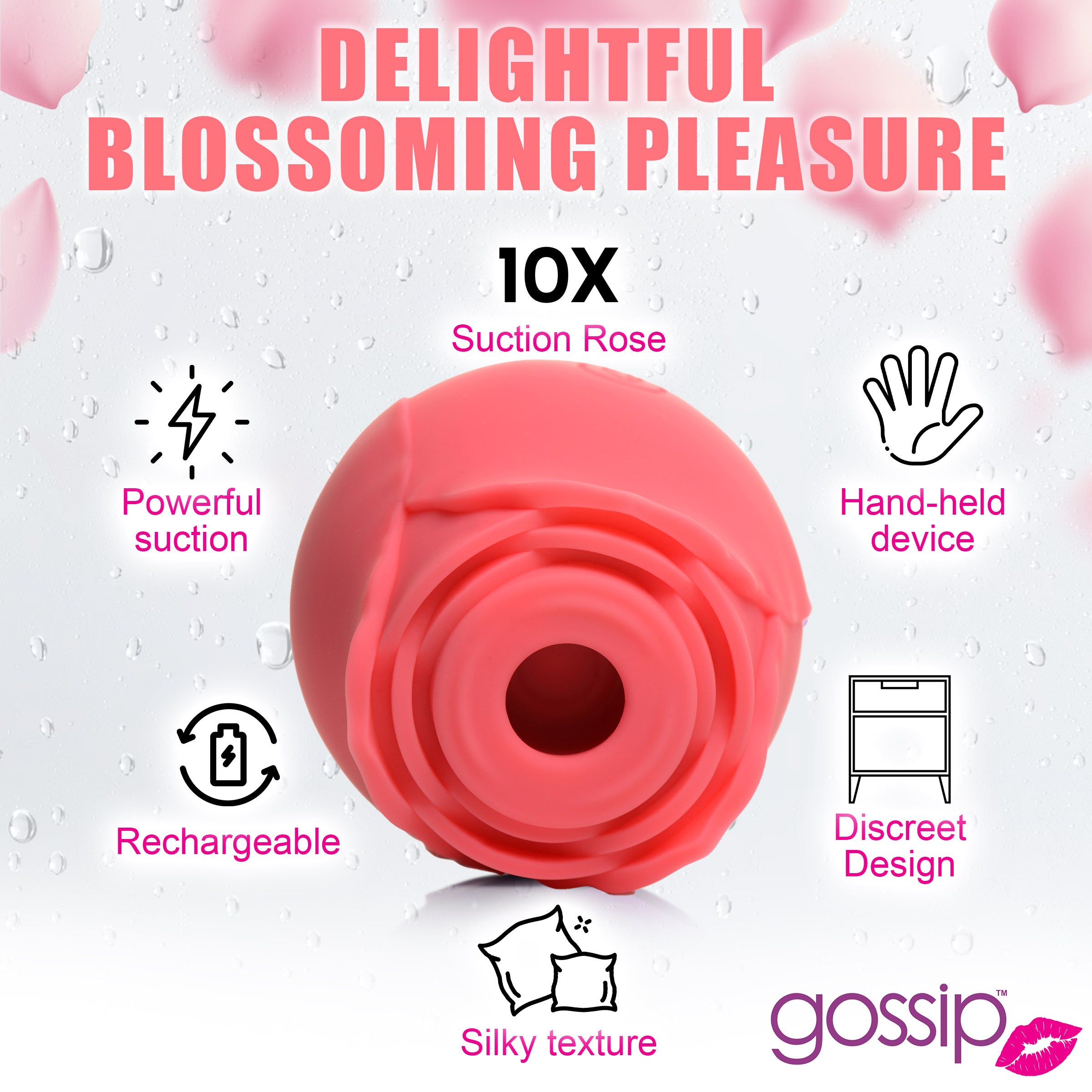 Gossip Rose Crave 10X Silicone Clit Stimulator in coral color, shaped like a rose, designed for clitoral suction with a sleek and ergonomic design.