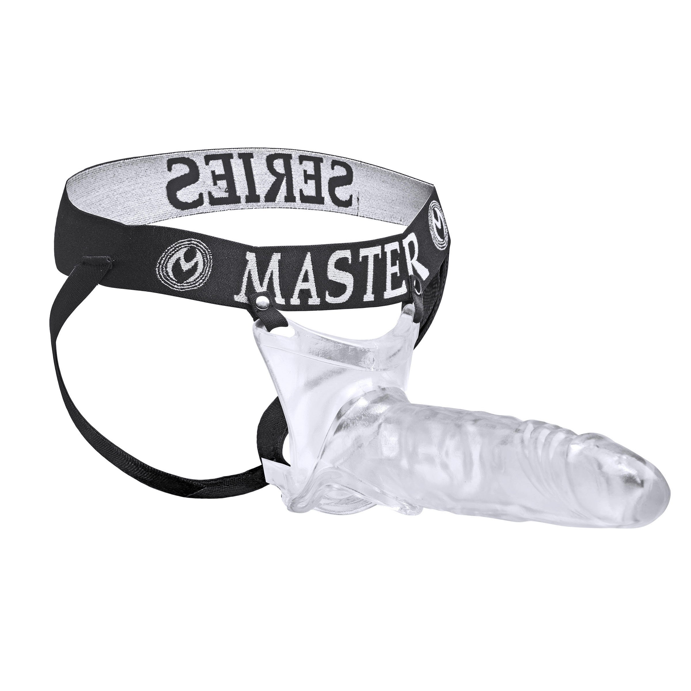 Grand Mamba XL Jock Style Cock Sheath, clear penis extender with realistic head and textured shaft, designed for added length and girth.