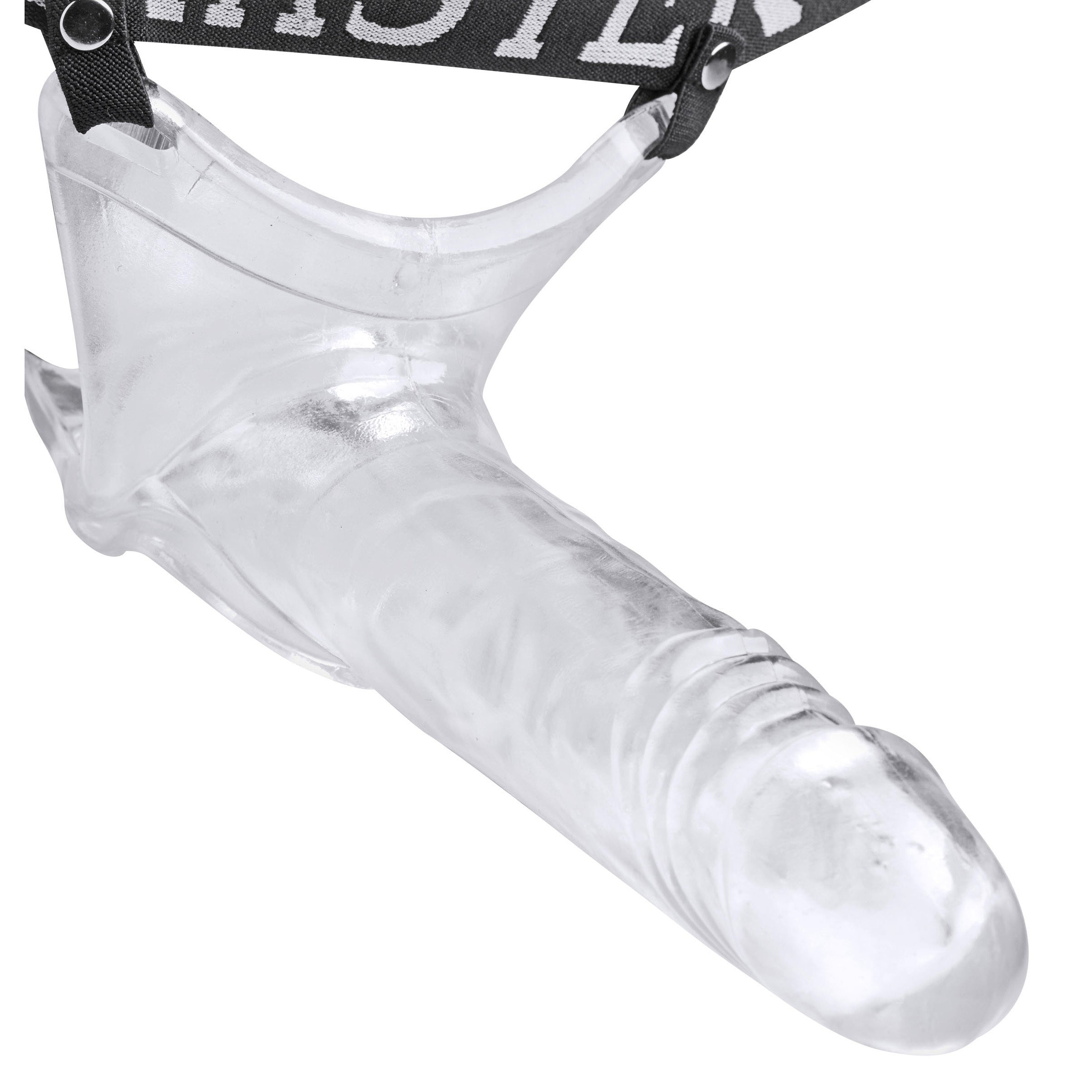 Grand Mamba XL Jock Style Cock Sheath, clear penis extender with realistic head and textured shaft, designed for added length and girth.