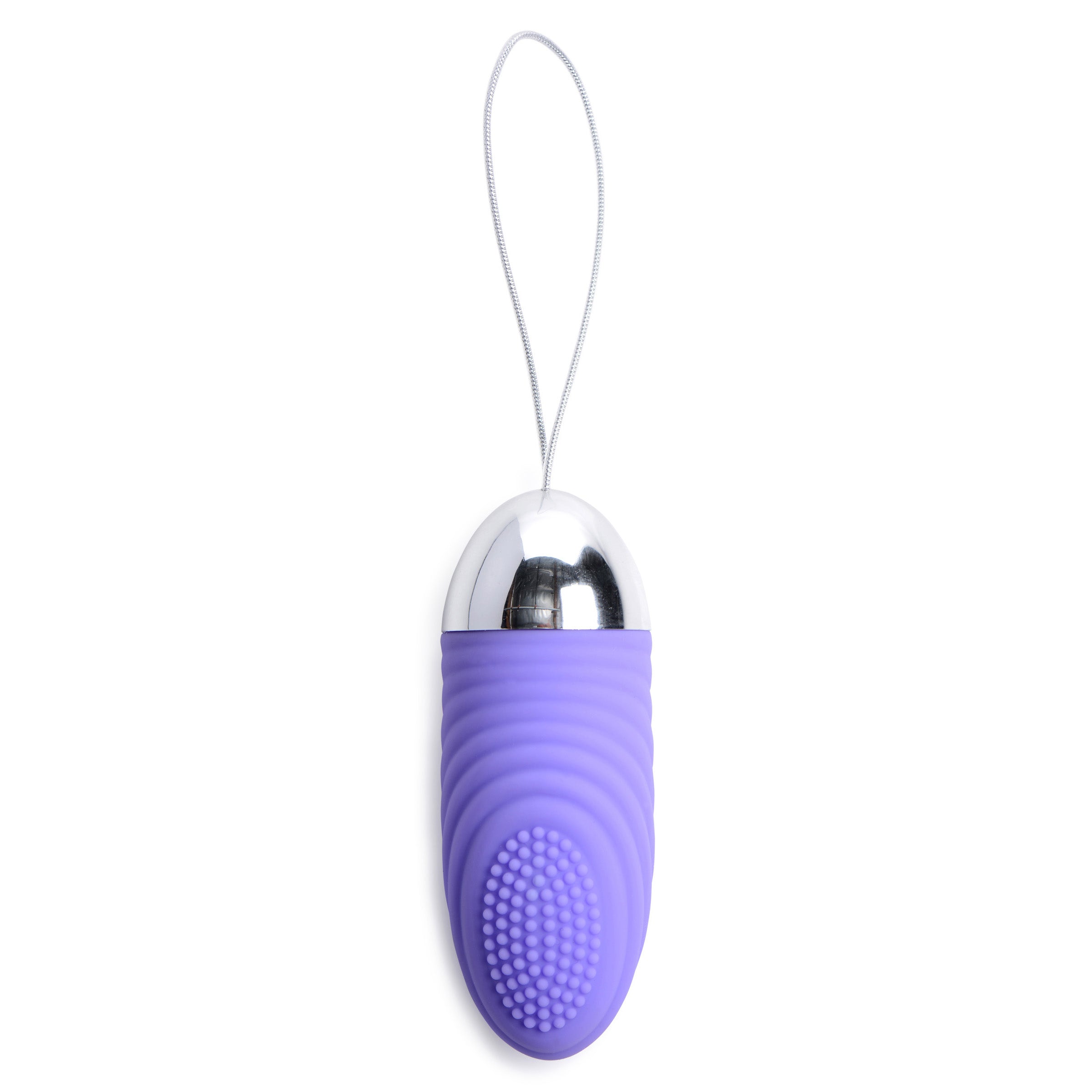 Grape Gasm 36X Swirled Vibrating Remote Control Egg in purple, showcasing its textured design and remote control.