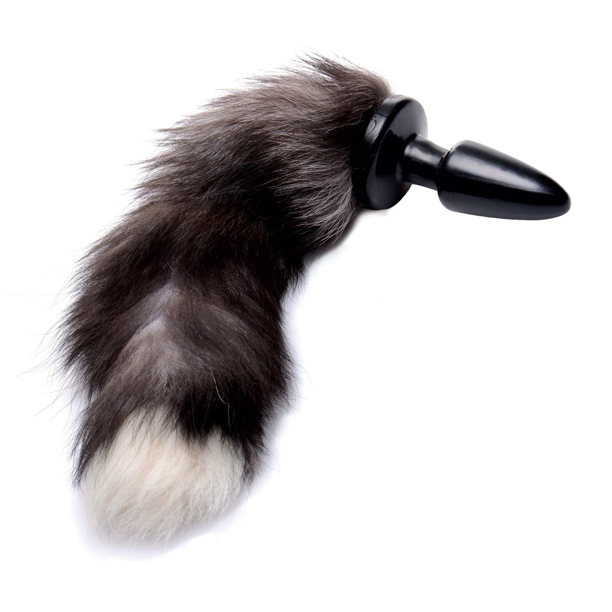 Grey Fox Tail Anal Plug featuring a tapered design and a bushy faux fur tail, perfect for playful intimate experiences.