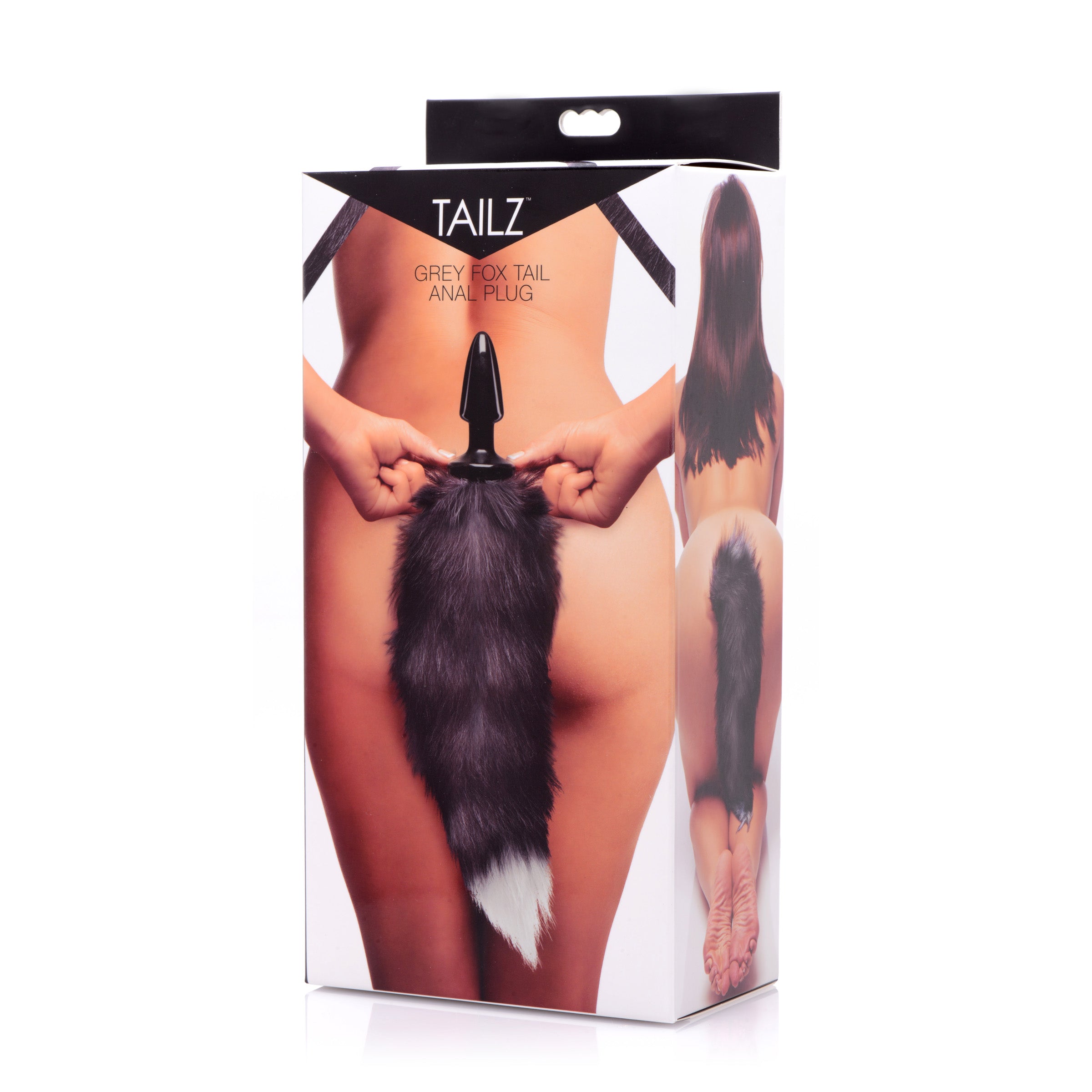 Grey Fox Tail Anal Plug featuring a tapered design and a bushy faux fur tail, perfect for playful intimate experiences.