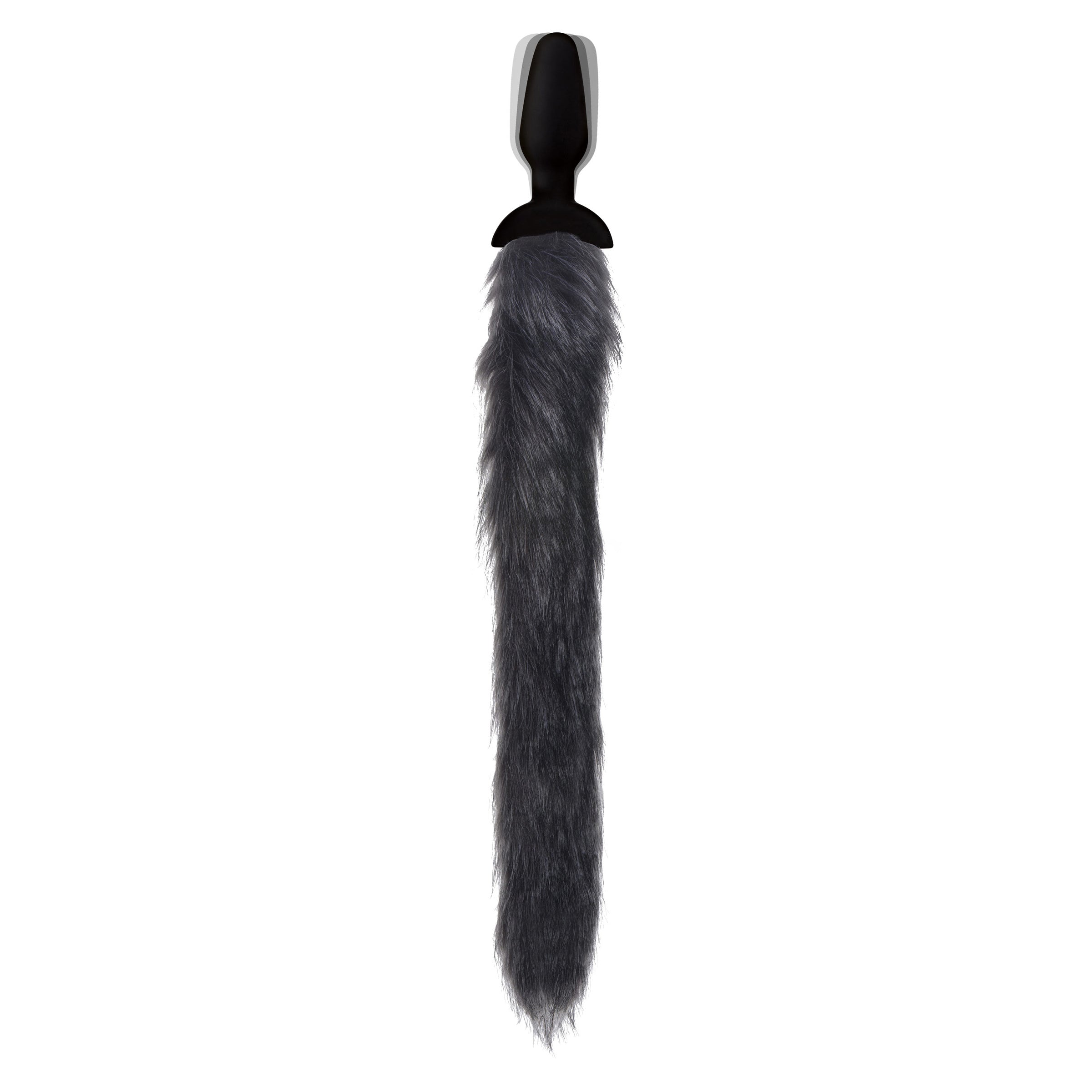 Grey Fox Tail Vibrating Anal Plug with fluffy grey tail and sleek silicone plug.