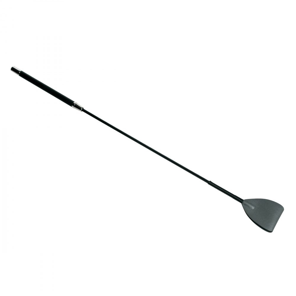 GreyGasms Leather Riding Crop featuring a black handle and grey tip, designed for pleasure and pain play.