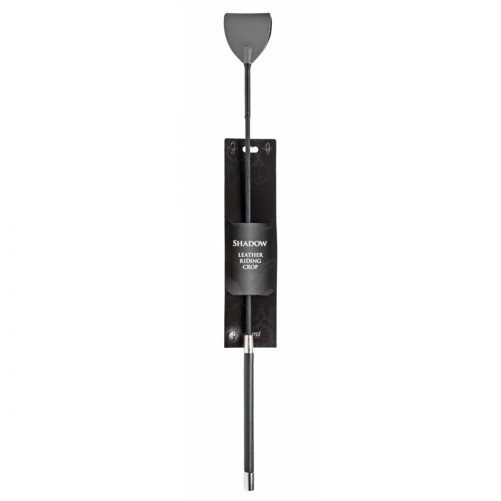 GreyGasms Leather Riding Crop featuring a black handle and grey tip, designed for pleasure and pain play.