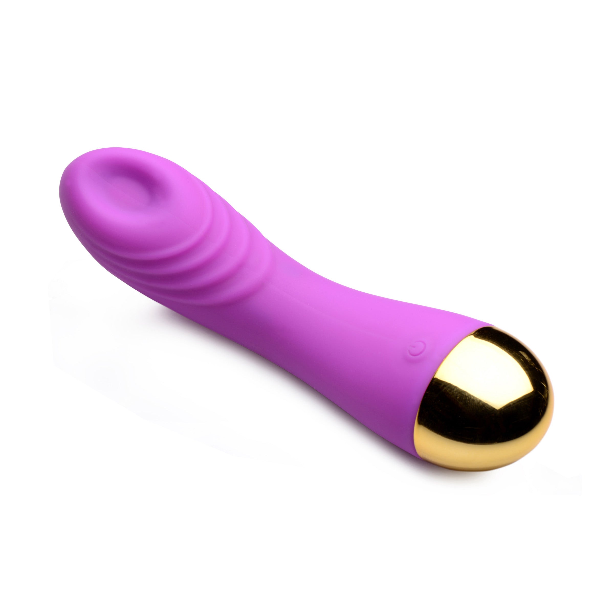 G-Thump Silicone G-spot Stimulator in purple, featuring a curved design and ridges for enhanced stimulation.