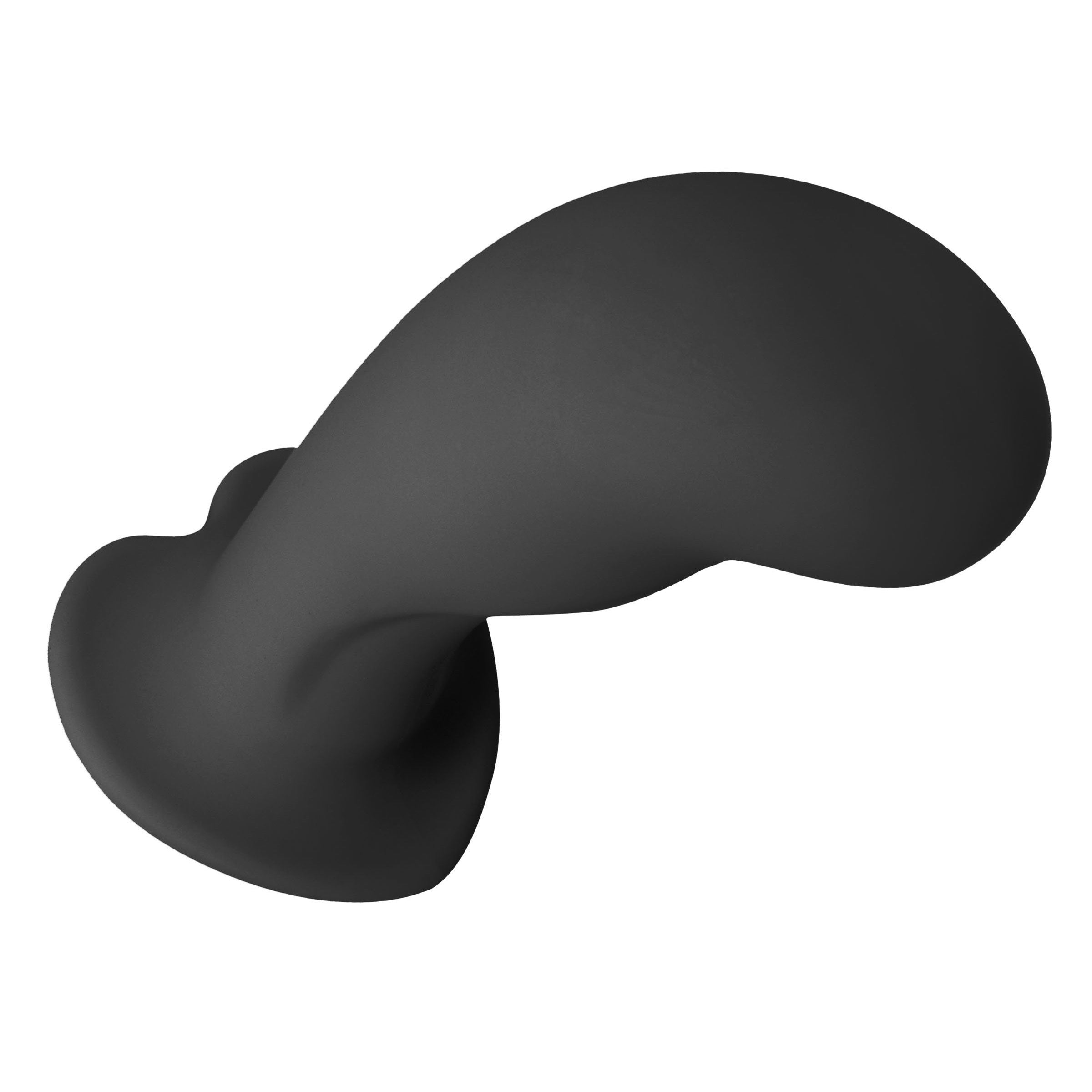 Heart On Silicone Harness Dildo in sleek black, designed for G-spot stimulation with a heart-shaped base for harness compatibility.