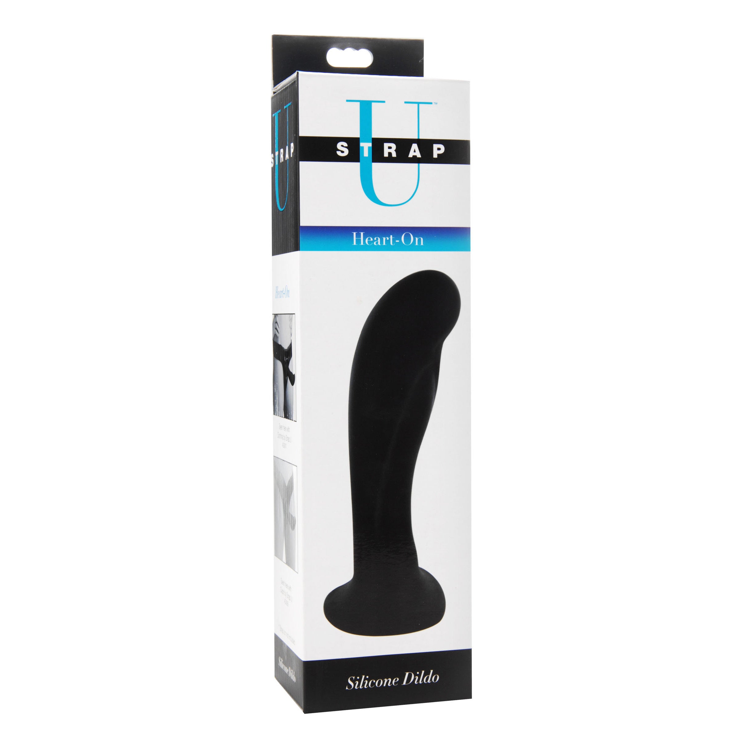 Heart On Silicone Harness Dildo in sleek black, designed for G-spot stimulation with a heart-shaped base for harness compatibility.