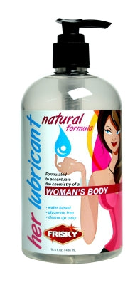 Her Lubricant 16.5 oz bottle with pump-top, designed for women's intimate use, featuring a sleek and modern design.