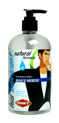 His Lubricant 16.5 oz water-based lubricant in a pump-top bottle, designed for men, showcasing its sleek packaging.