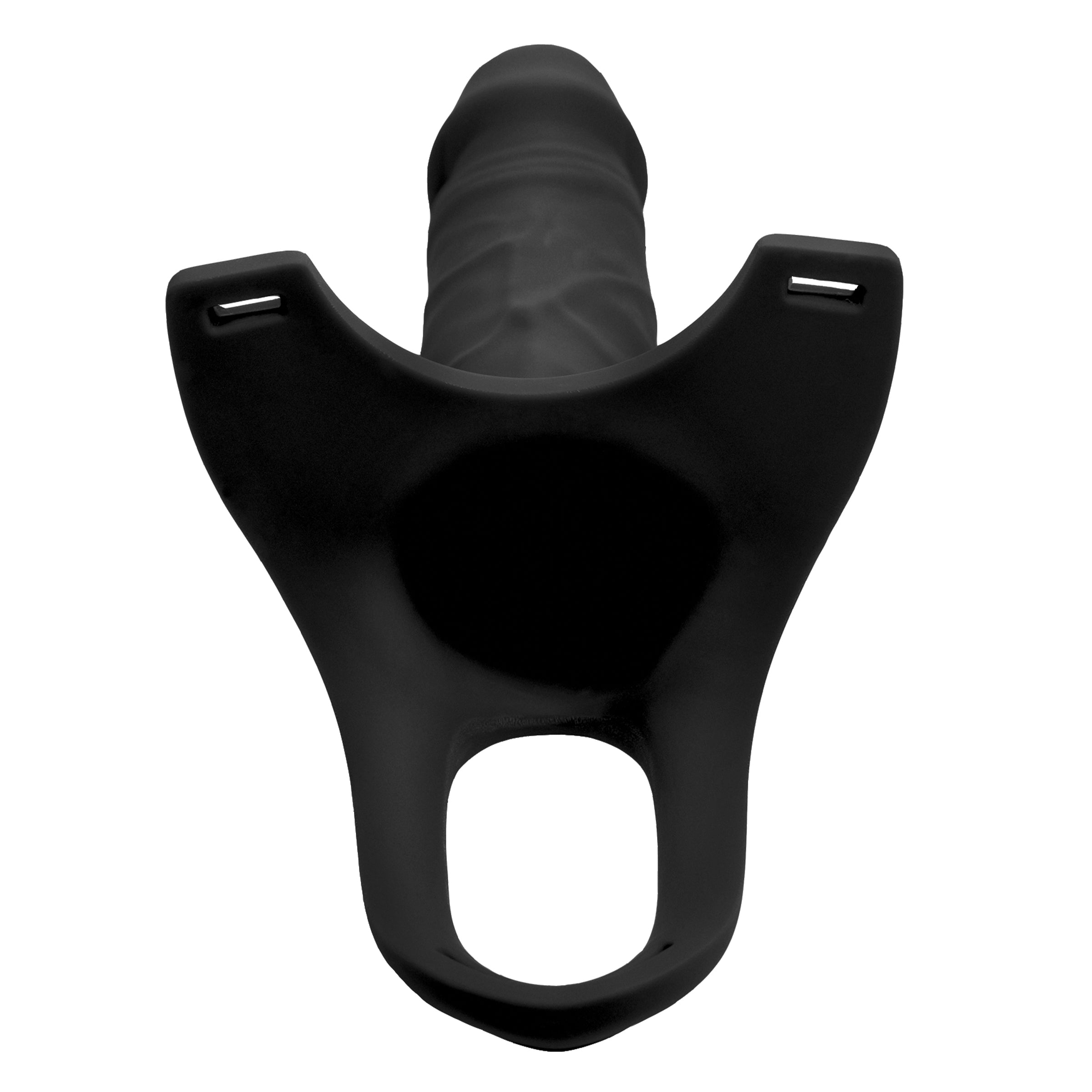 Hollow Silicone Dildo Strap-on in Black, showcasing its realistic design and comfortable harness.