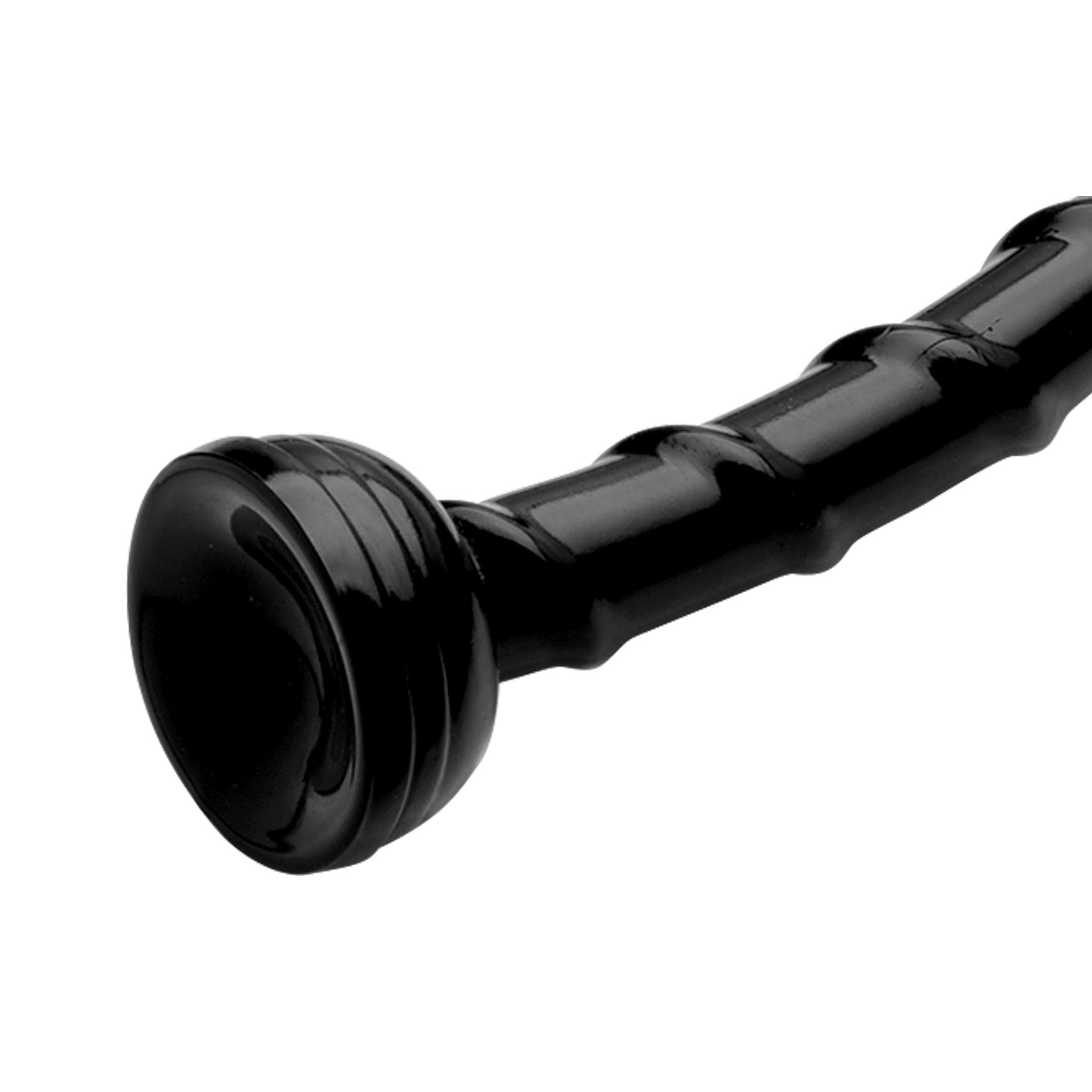 Hosed 18 Inch Swirl Thin Anal Snake, a long black anal probe with a swirled ridge and suction base for deep stimulation.