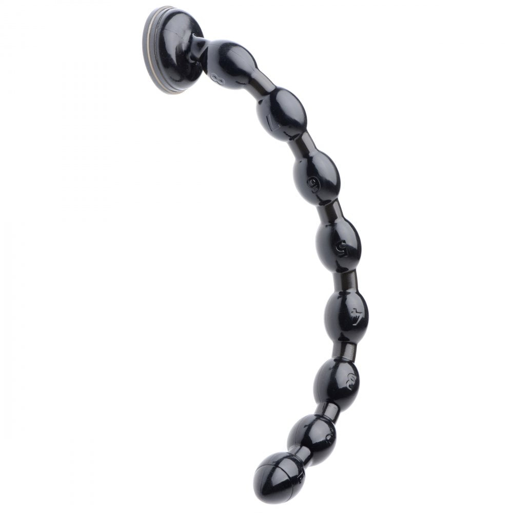 Hosed 19 Inch Beaded Anal Snake featuring eight swells, tapered design, and sleek black color, made from phthalate-free PVC material.