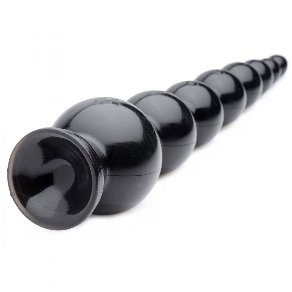 Hosed 19 Inch Graduated Bead Anal Snake featuring eight smooth bulbs for anal play, made of phthalate-free PVC in sleek black color.