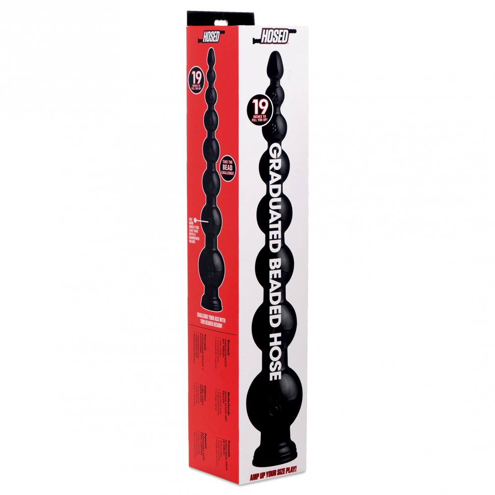 Hosed 19 Inch Graduated Bead Anal Snake featuring eight smooth bulbs for anal play, made of phthalate-free PVC in sleek black color.