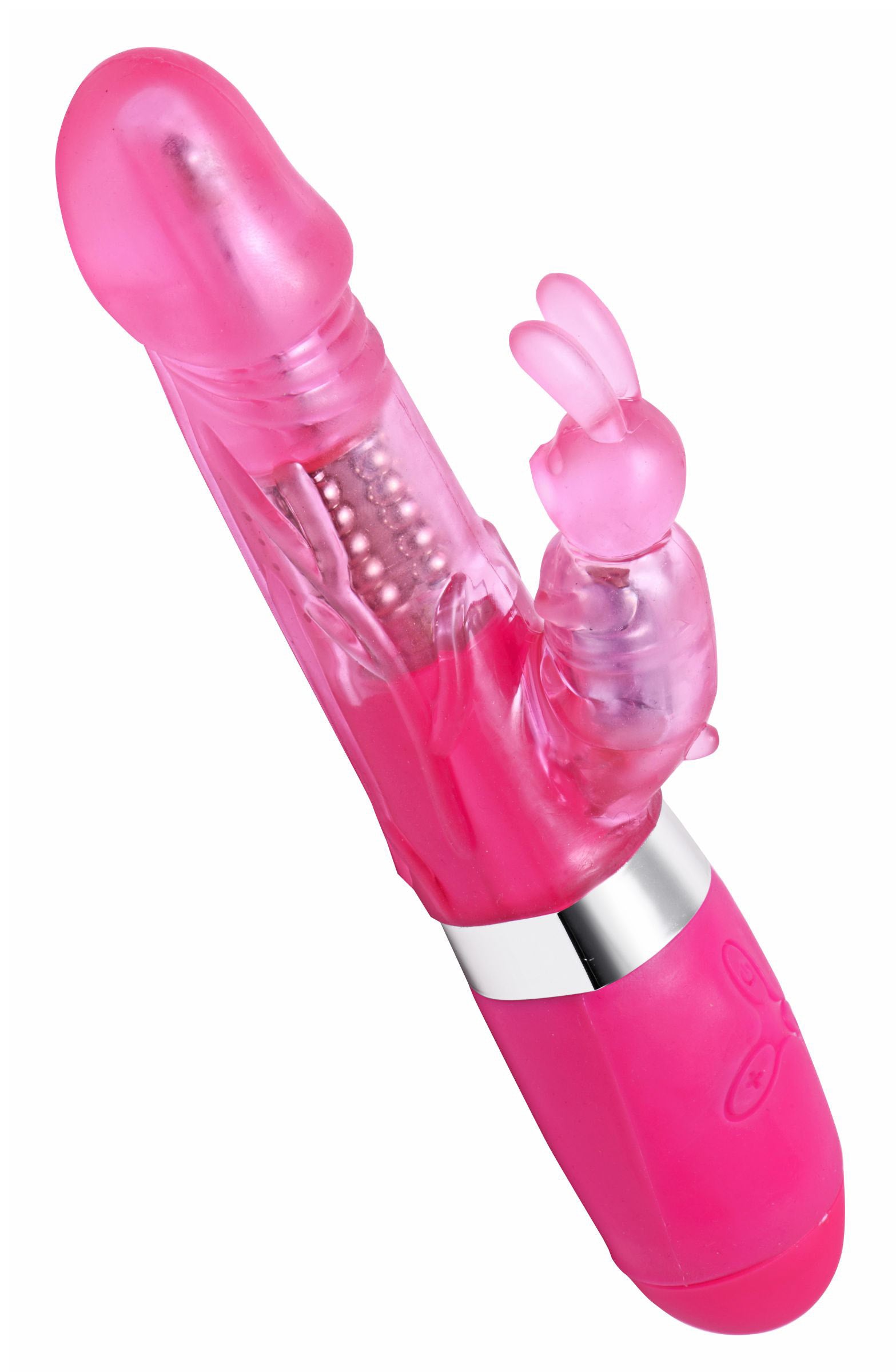 Hugs Bunny 7X Rotating Rabbit Vibe in pink, showcasing its dual stimulation design with rotating beads and vibrating bunny.