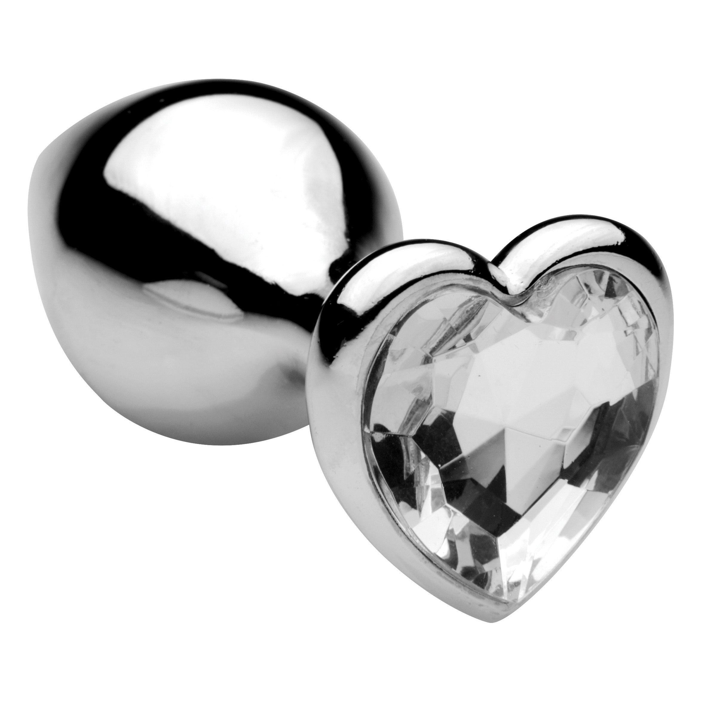 Icy Jewel Anal Plug with heart-shaped jewel base, smooth metal design, perfect for temperature play.