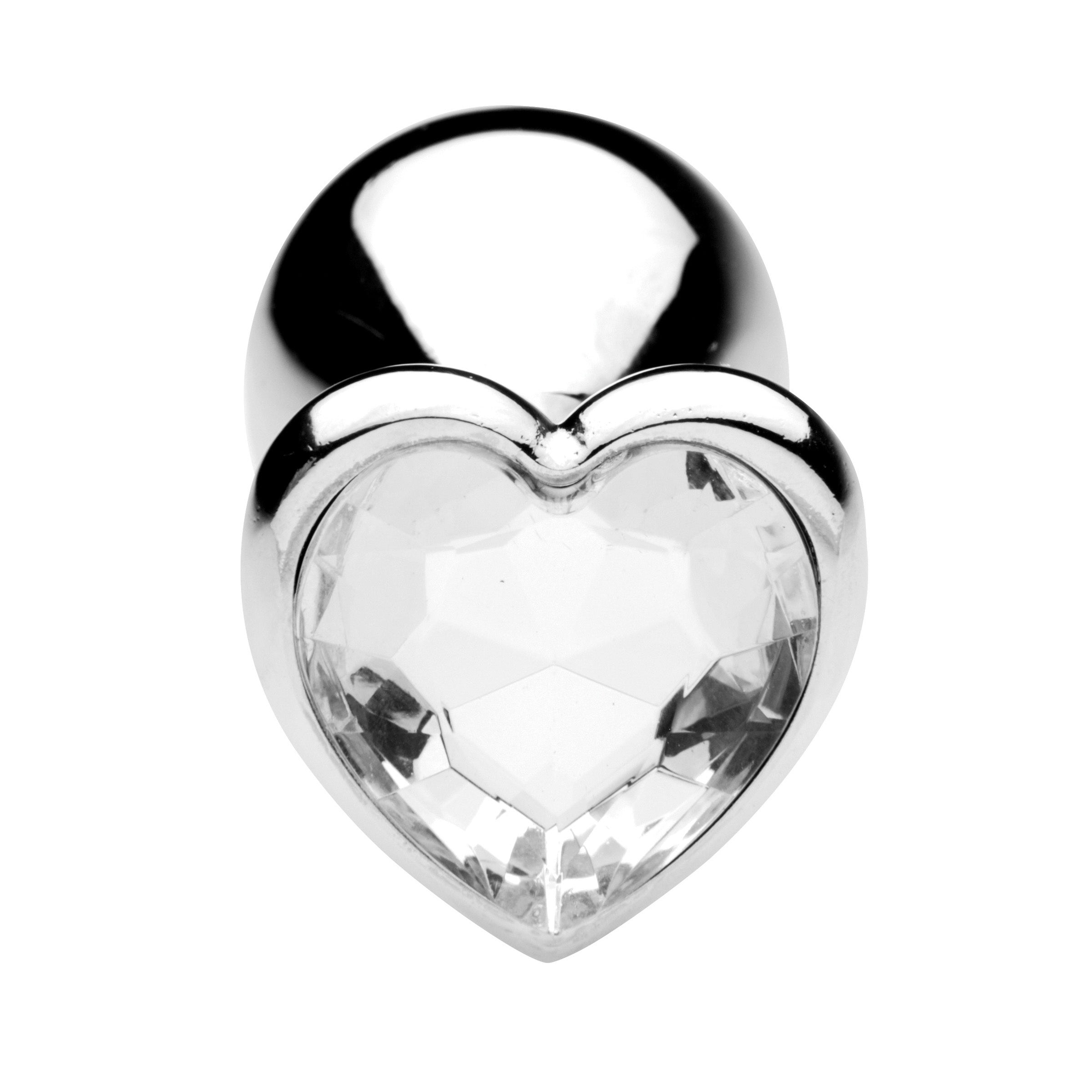 Icy Jewel Anal Plug with heart-shaped jewel base, smooth metal design, perfect for temperature play.