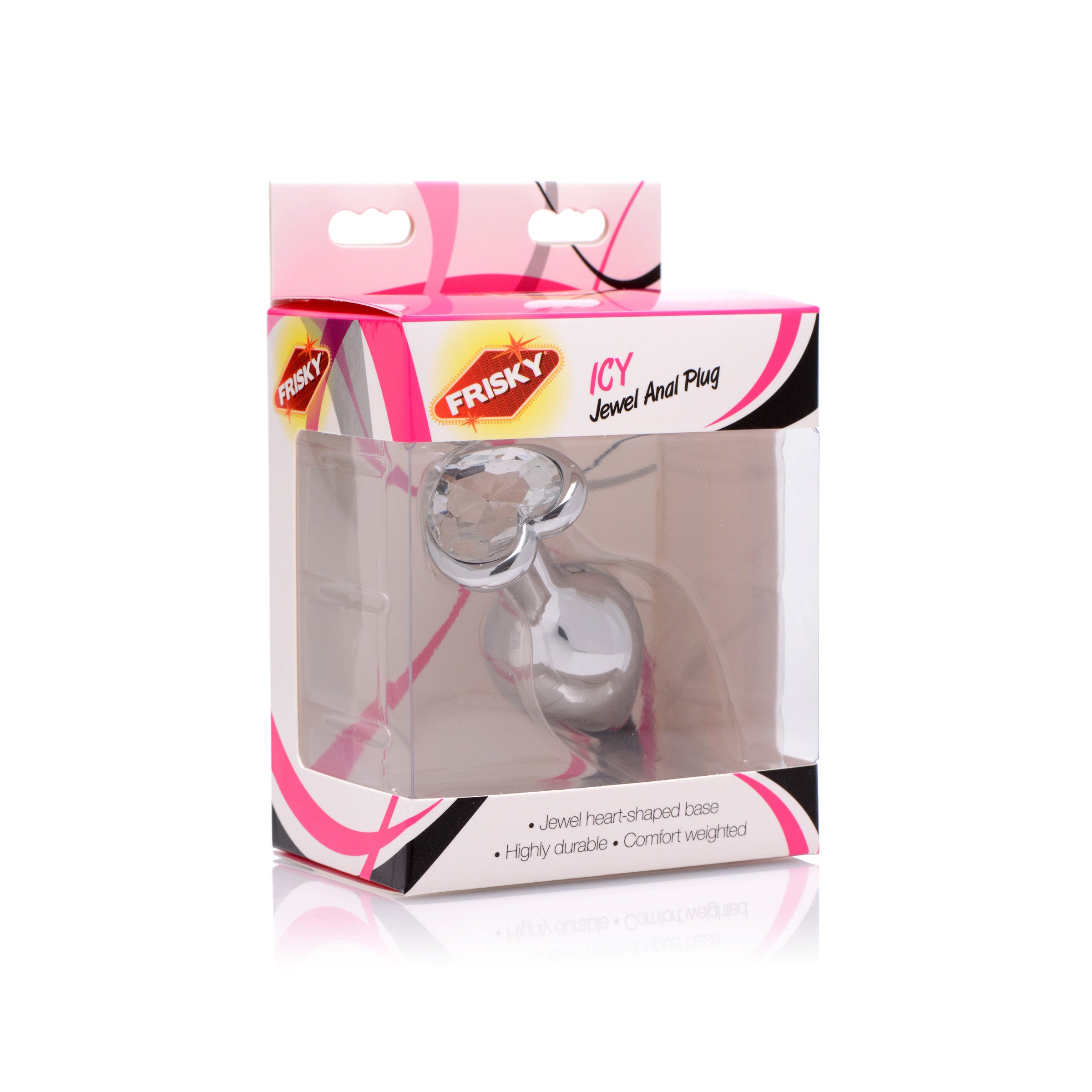 Icy Jewel Anal Plug with heart-shaped jewel base, smooth metal design, perfect for temperature play.