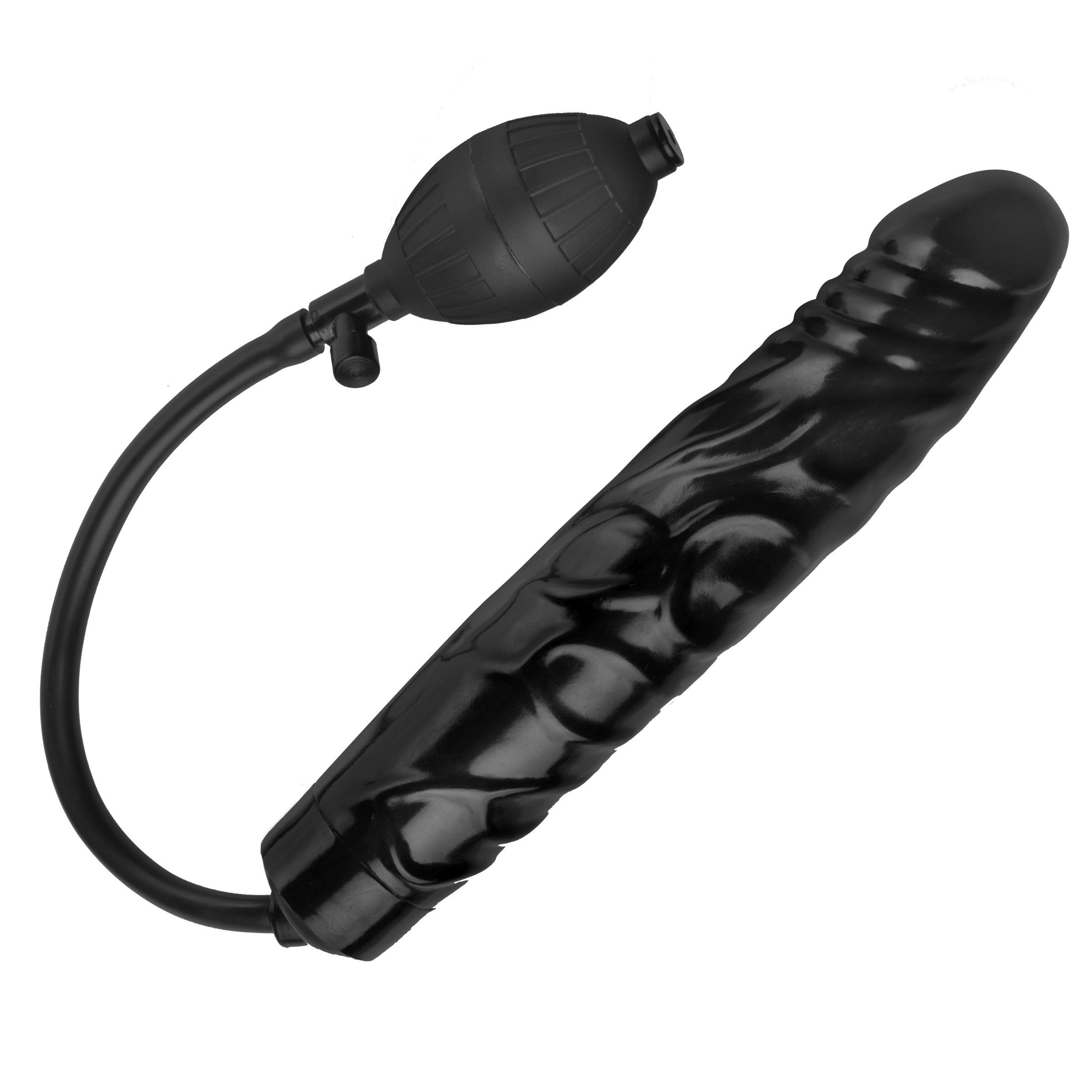 Trinity Inflatable Dildo in black, showcasing its ridged shaft and bulbed base, designed for customizable pleasure.