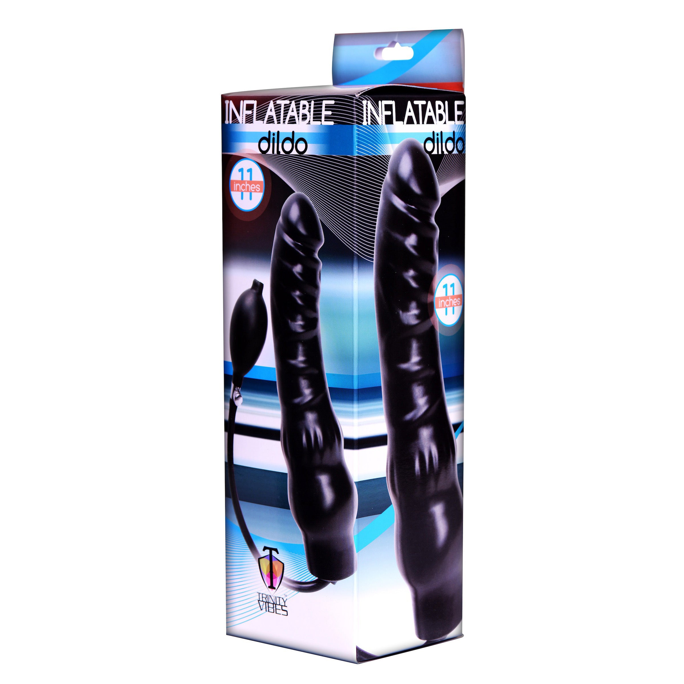 Trinity Inflatable Dildo in black, showcasing its ridged shaft and bulbed base, designed for customizable pleasure.