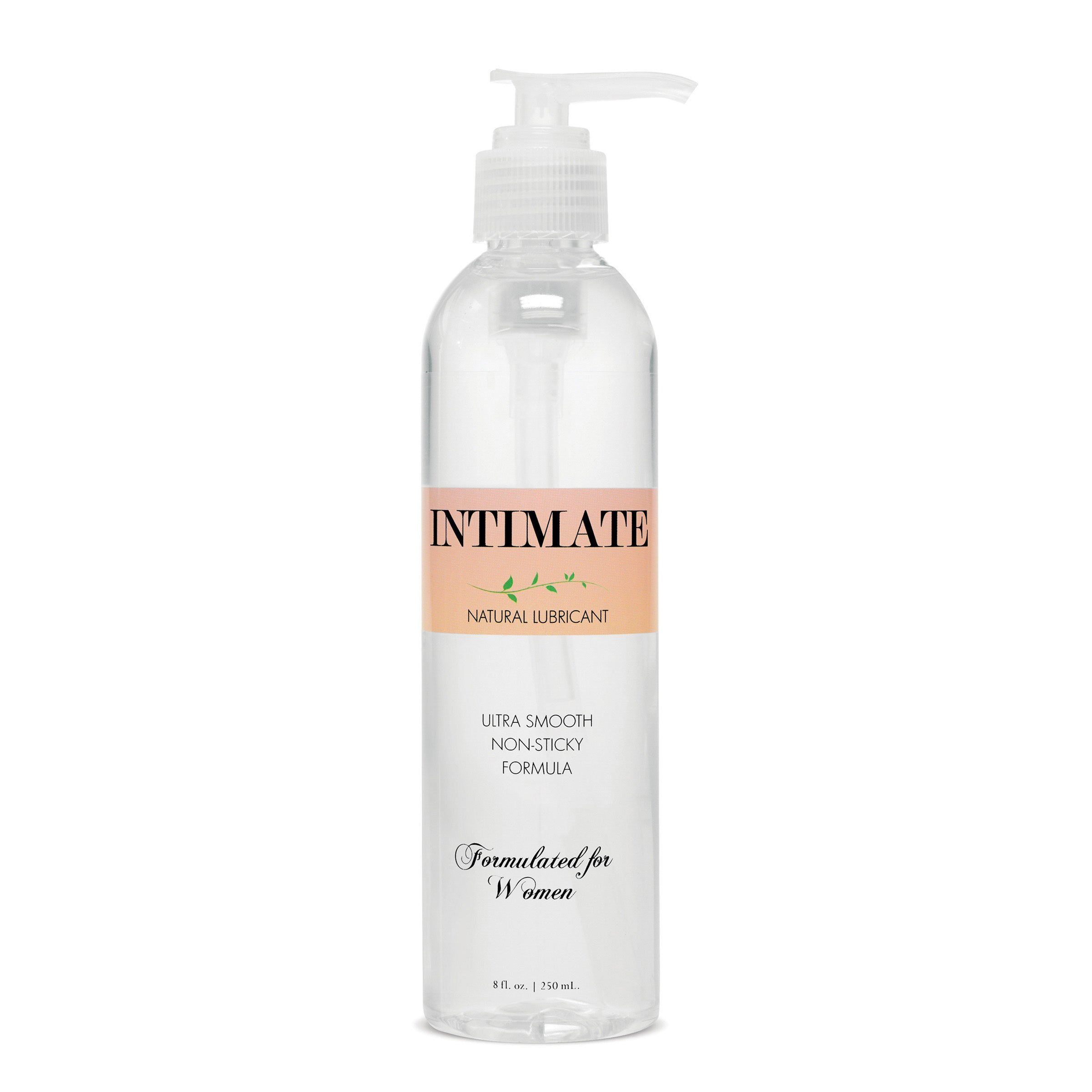 8oz bottle of Intimate Natural Lubricant for Women, clear water-based formula designed for comfort and pleasure.