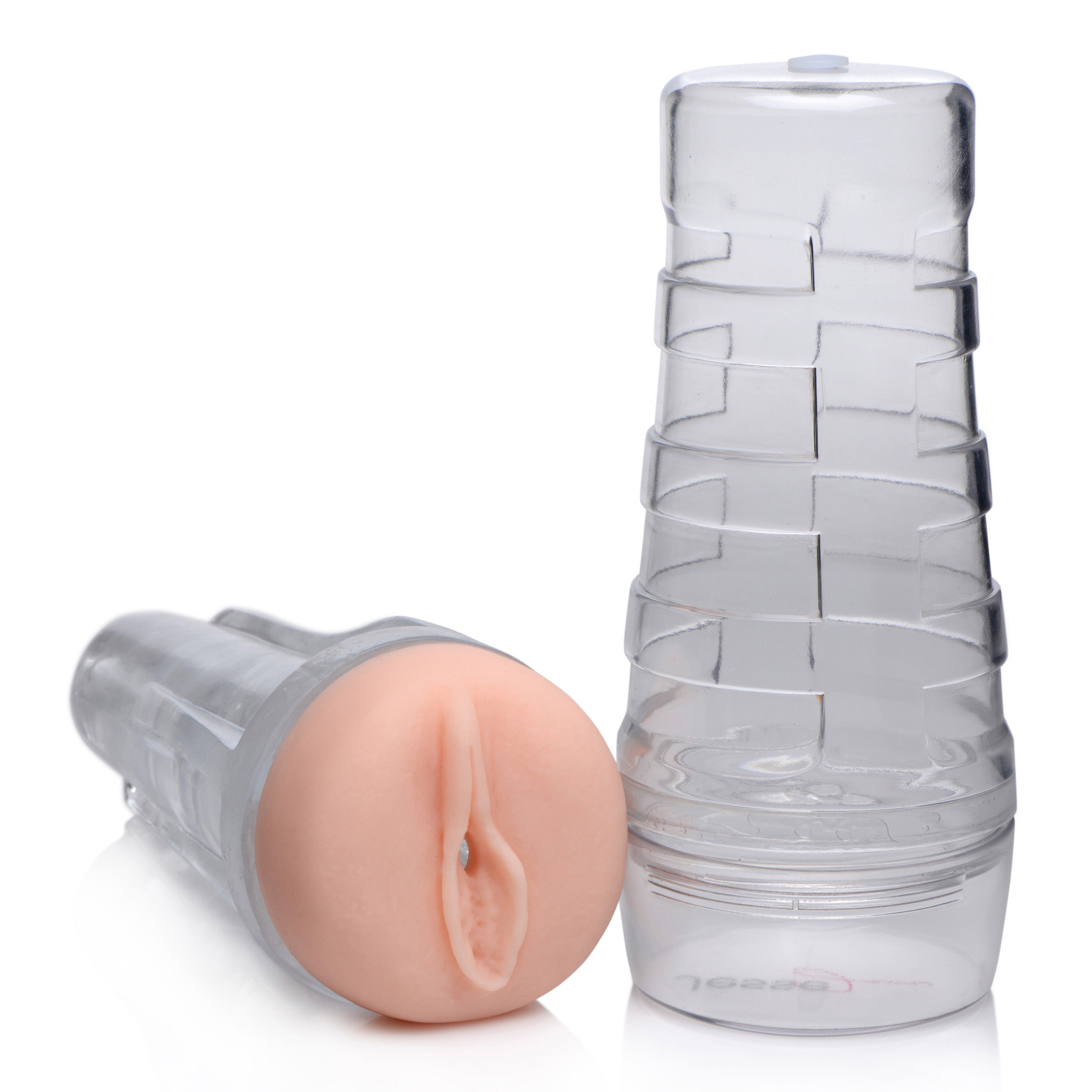 Jesse Jane Deluxe Pussy Stroker showcasing its realistic design and textured interior for enhanced pleasure.