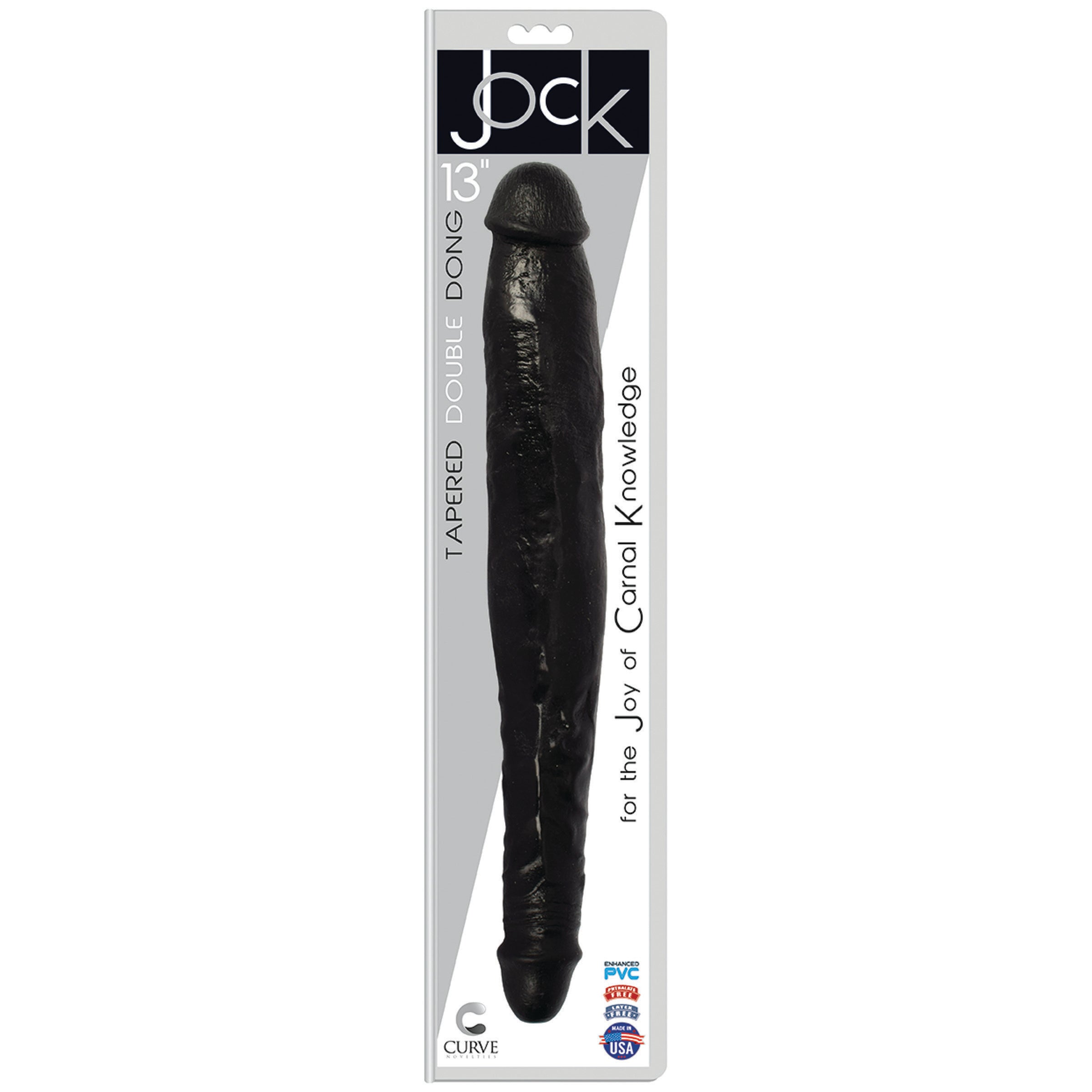 JOCK 13 Inch Tapered Double Dong in black, featuring two distinct heads for versatile pleasure.