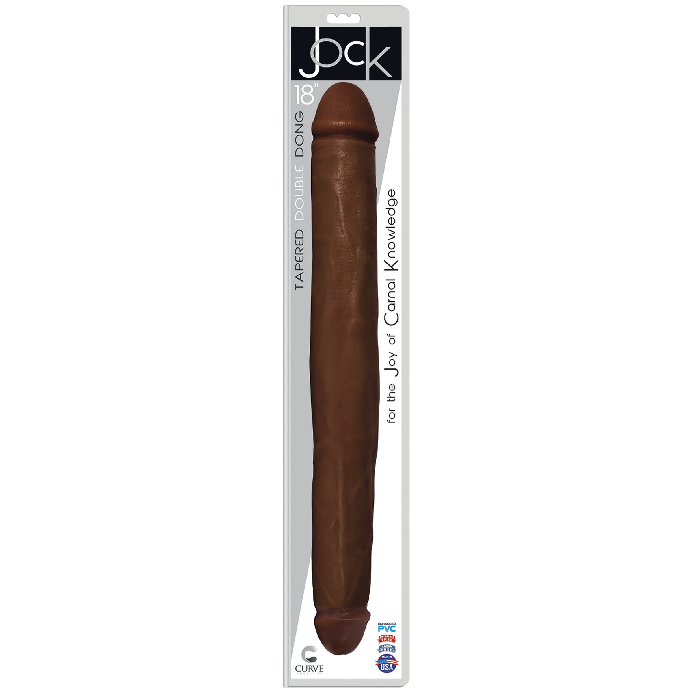 JOCK 18 Inch Tapered Double Dong in Brown, showcasing its impressive length and dual heads for enhanced pleasure.