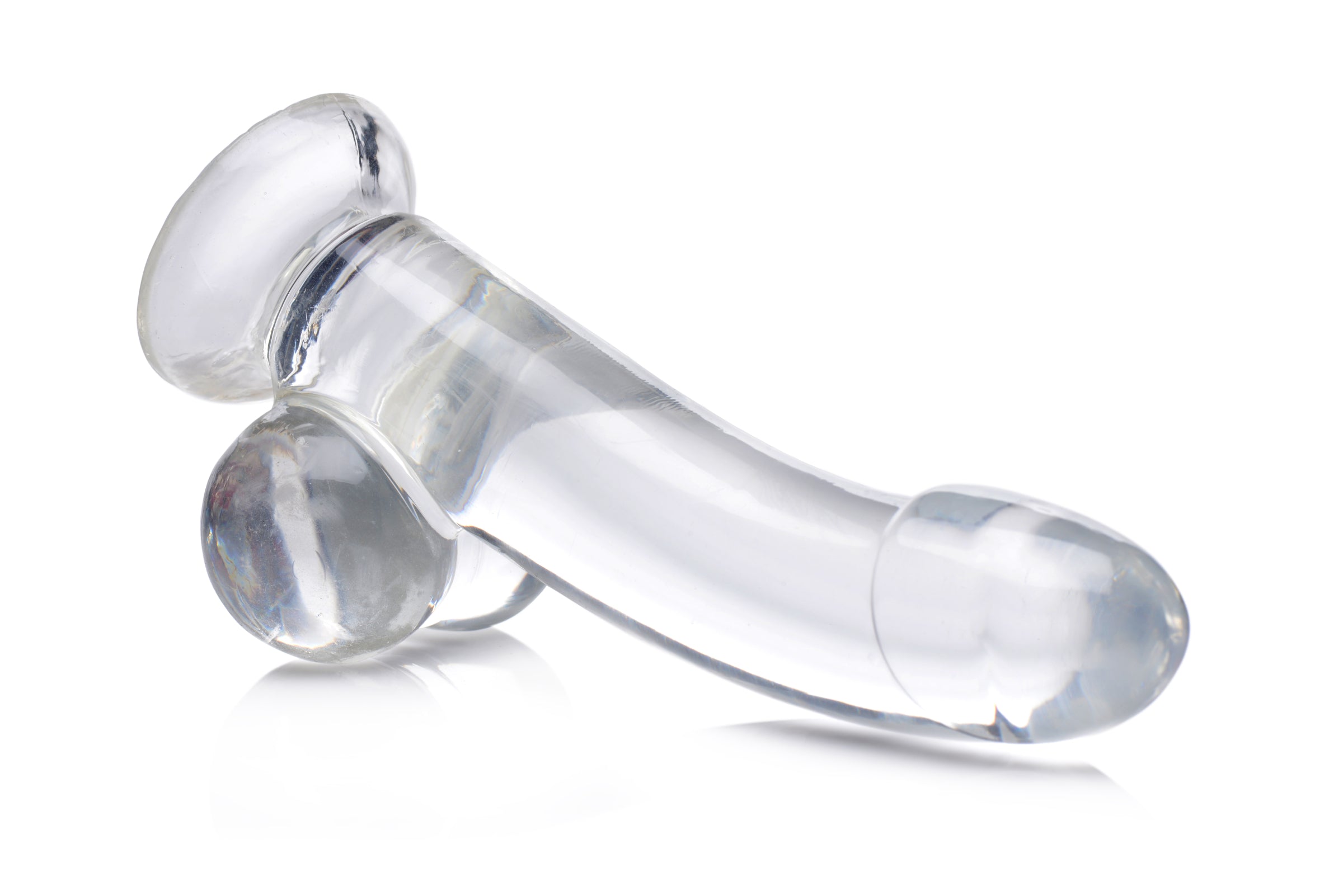 JOCK C-THRU 8" Clear TPE Dildo with Balls, showcasing its crystal clear design and realistic details.