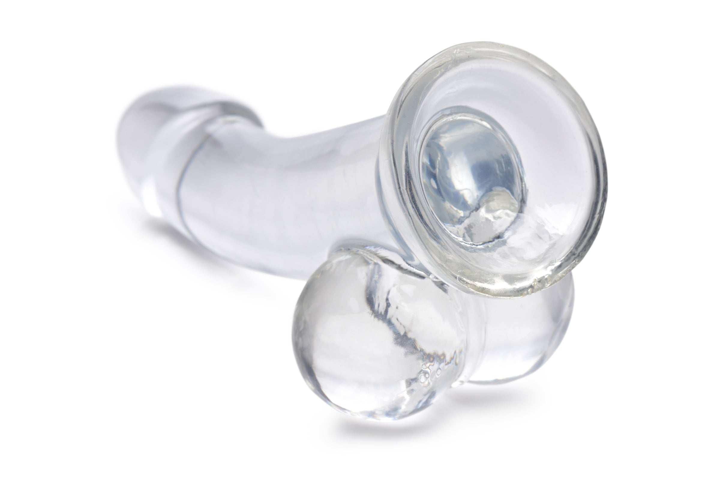 JOCK C-THRU 8" Clear TPE Dildo with Balls, showcasing its crystal clear design and realistic details.