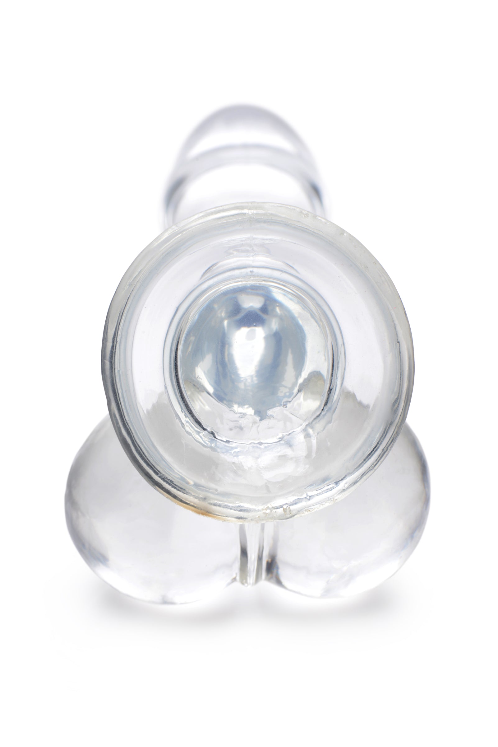 JOCK C-THRU 8" Clear TPE Dildo with Balls, showcasing its crystal clear design and realistic details.