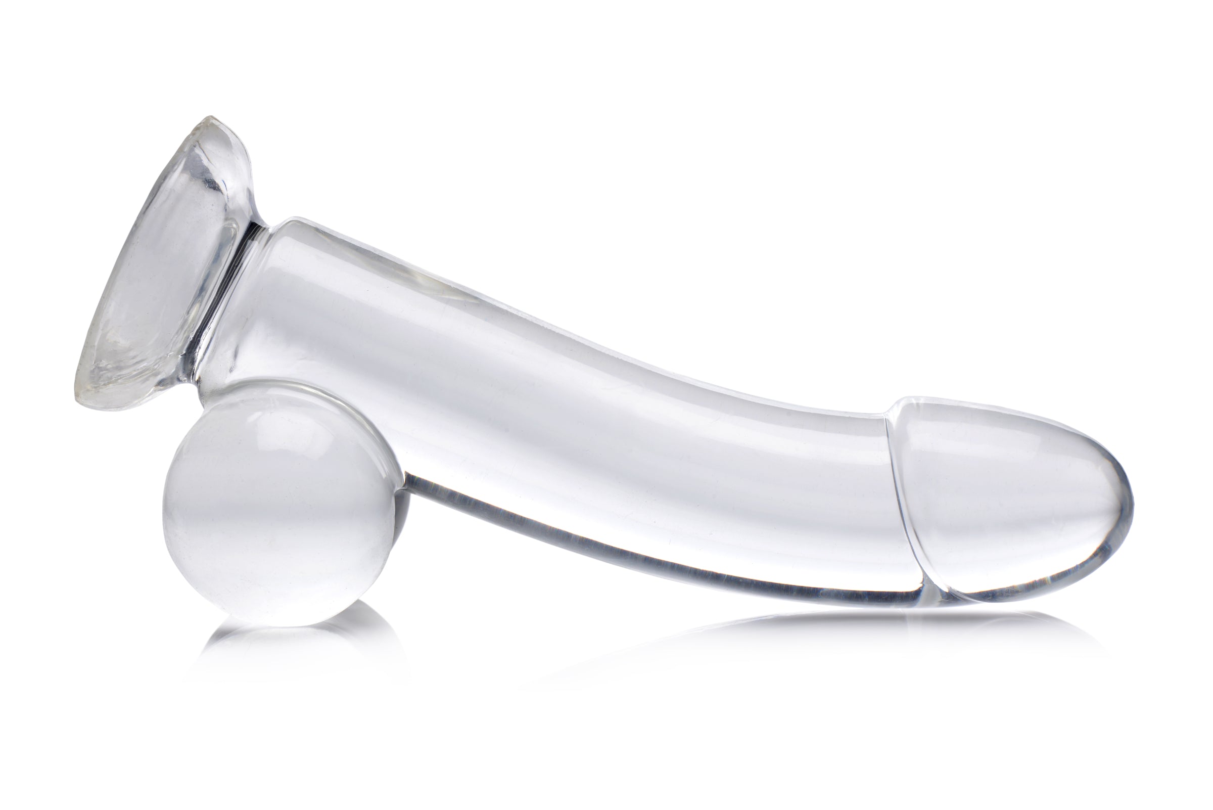 JOCK C-THRU 8" Clear TPE Dildo with Balls, showcasing its crystal clear design and realistic details.