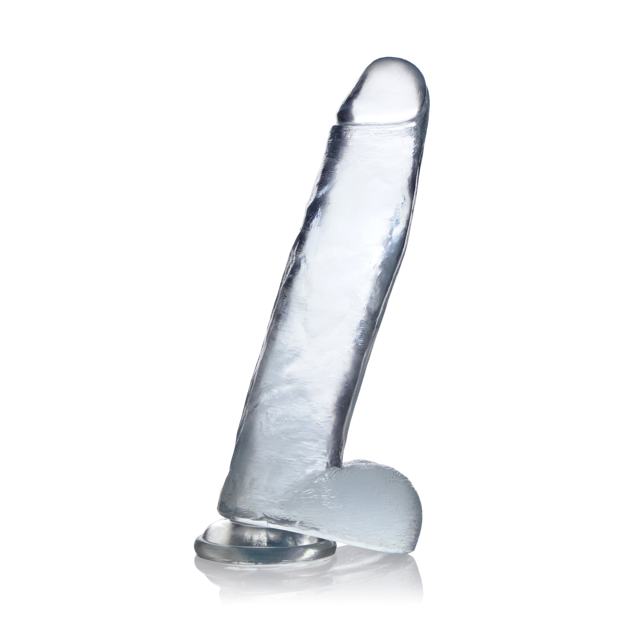 Jock C-Thru Dildo - 11 Inch, clear and thick with lifelike details and a strong suction cup base.