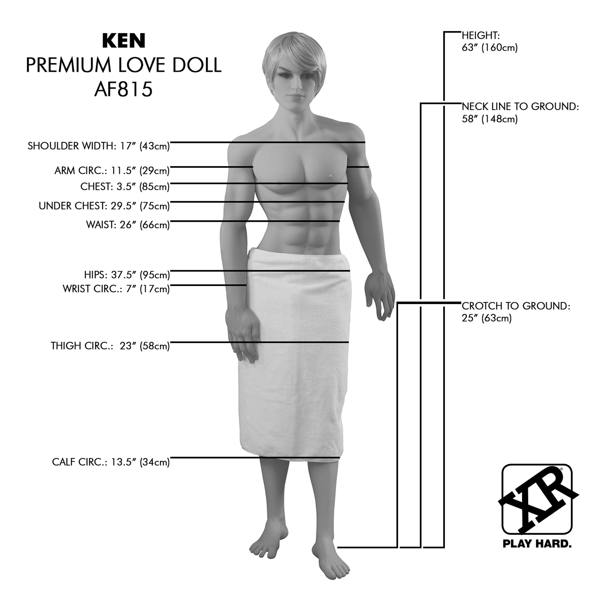 Kenny Premium Love Doll showcasing realistic features, muscular physique, and three wigs for customizable play.