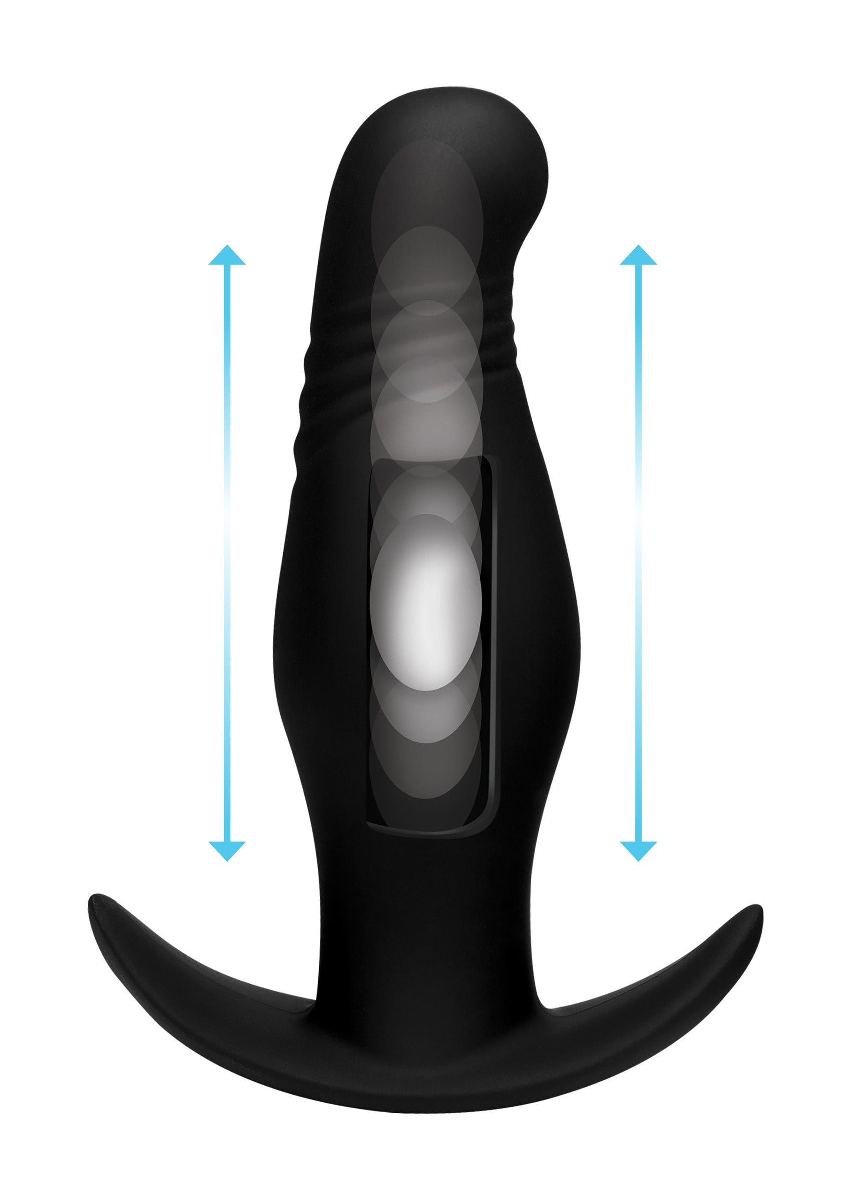 Kinetic Thumping 7X Rippled Anal Plug in black silicone with remote control, showcasing its smooth bulb and subtle ripples for enhanced pleasure.